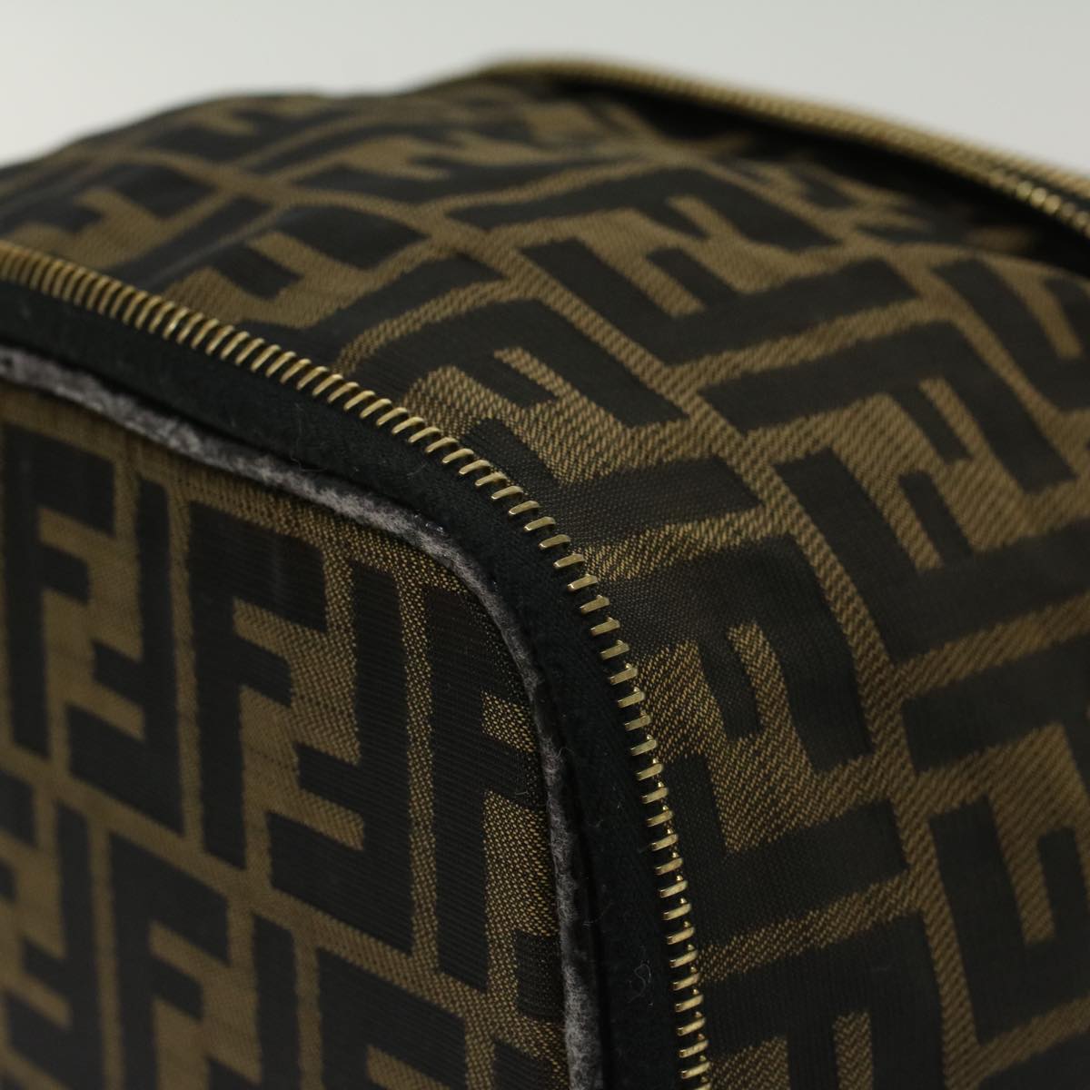 FENDI Zucca Canvas Vanity Cosmetic Pouch Black Brown bs6864
