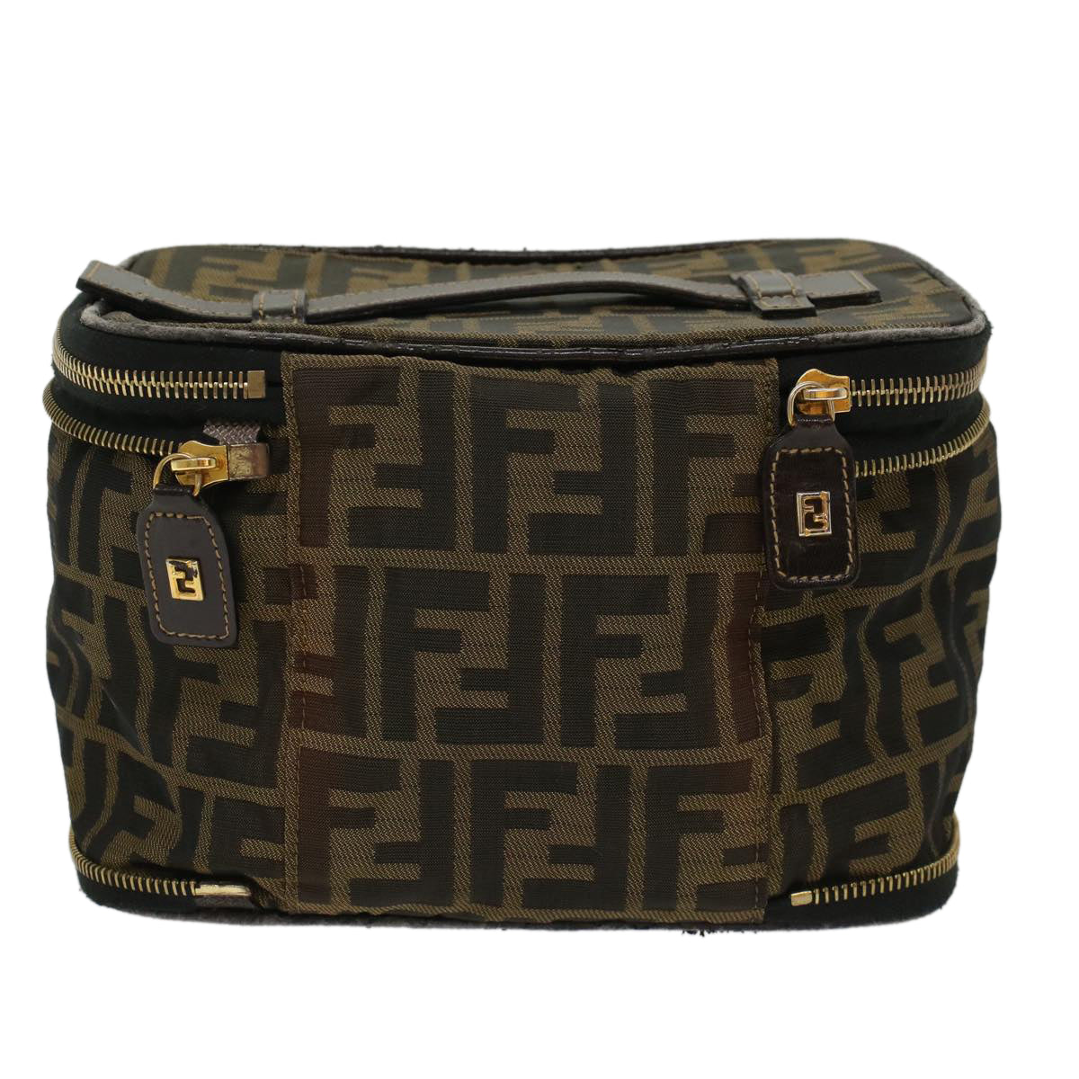 FENDI Zucca Canvas Vanity Cosmetic Pouch Black Brown bs6864