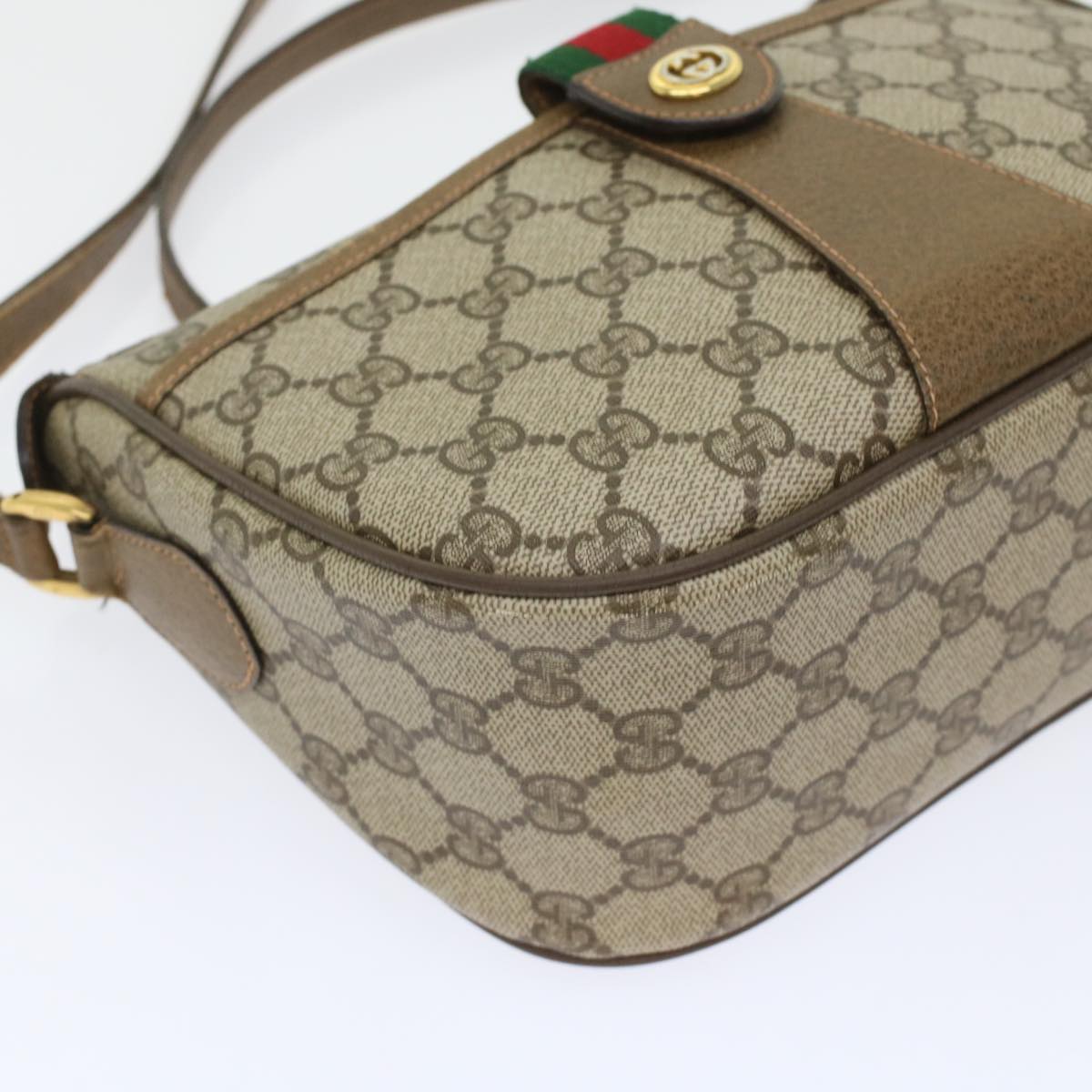 GUCCI GG Canvas Web Sherry Line Shoulder Bag PVC Leather Beige Green bs6920