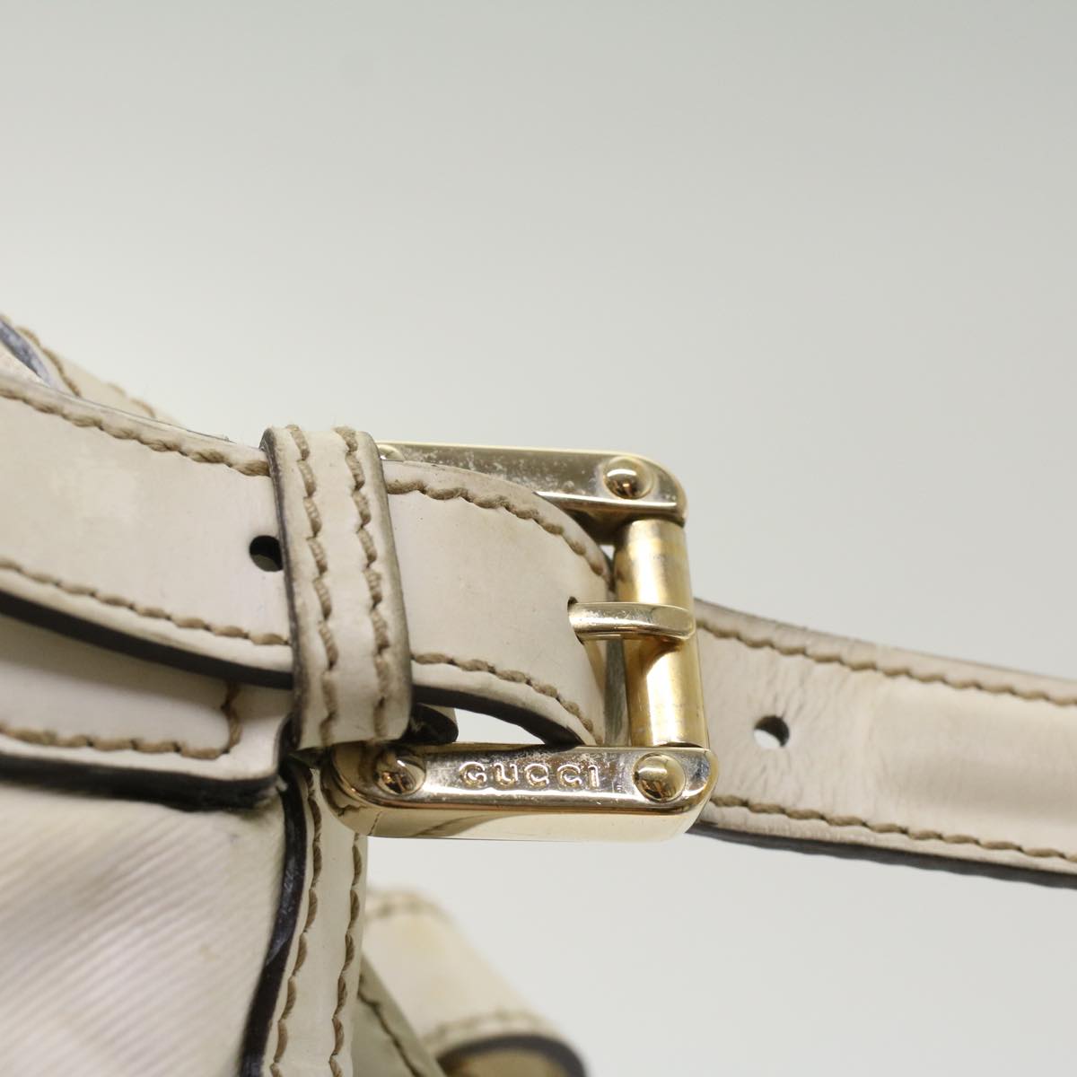 GUCCI Web Sherry Line Shoulder Bag Coated Canvas White Red 162094 bs6990