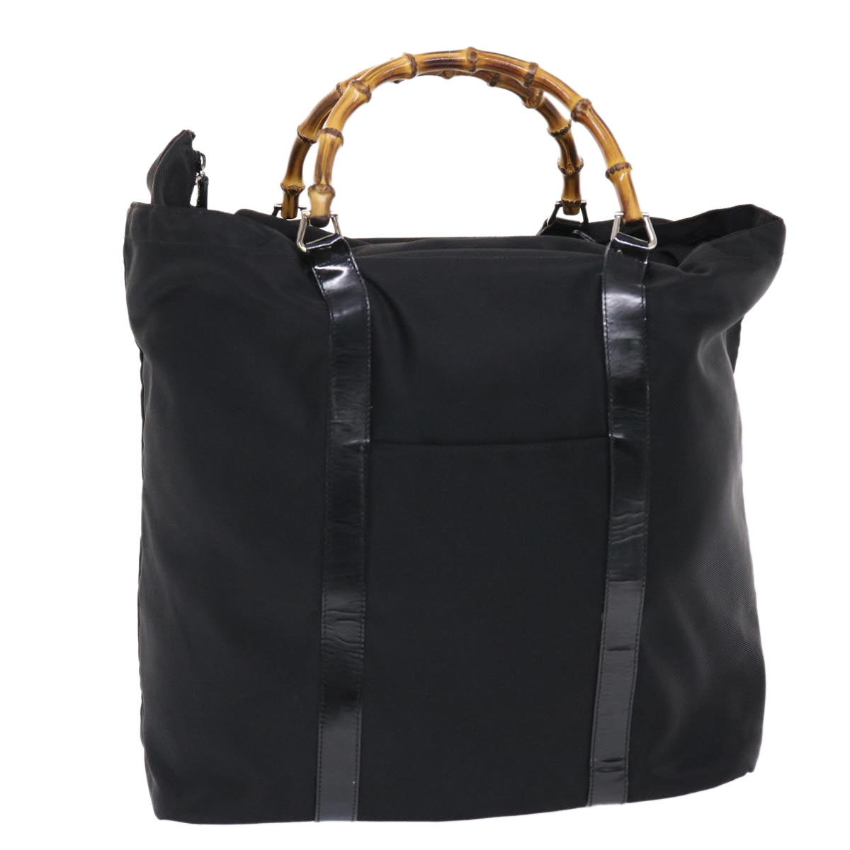 GUCCI Bamboo Hand Bag Nylon Black bs7000