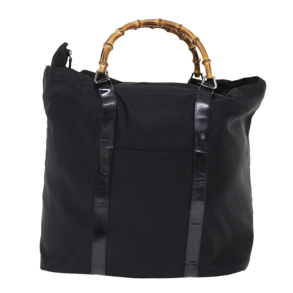 GUCCI Bamboo Hand Bag Nylon Black bs7000