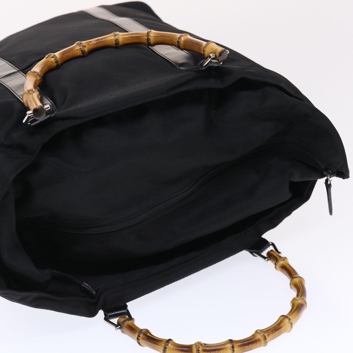 GUCCI Bamboo Hand Bag Nylon Black bs7000