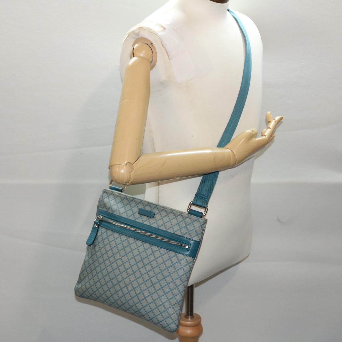GUCCI Diamante Shoulder Bag PVC Leather Light Blue 295257 bs7152