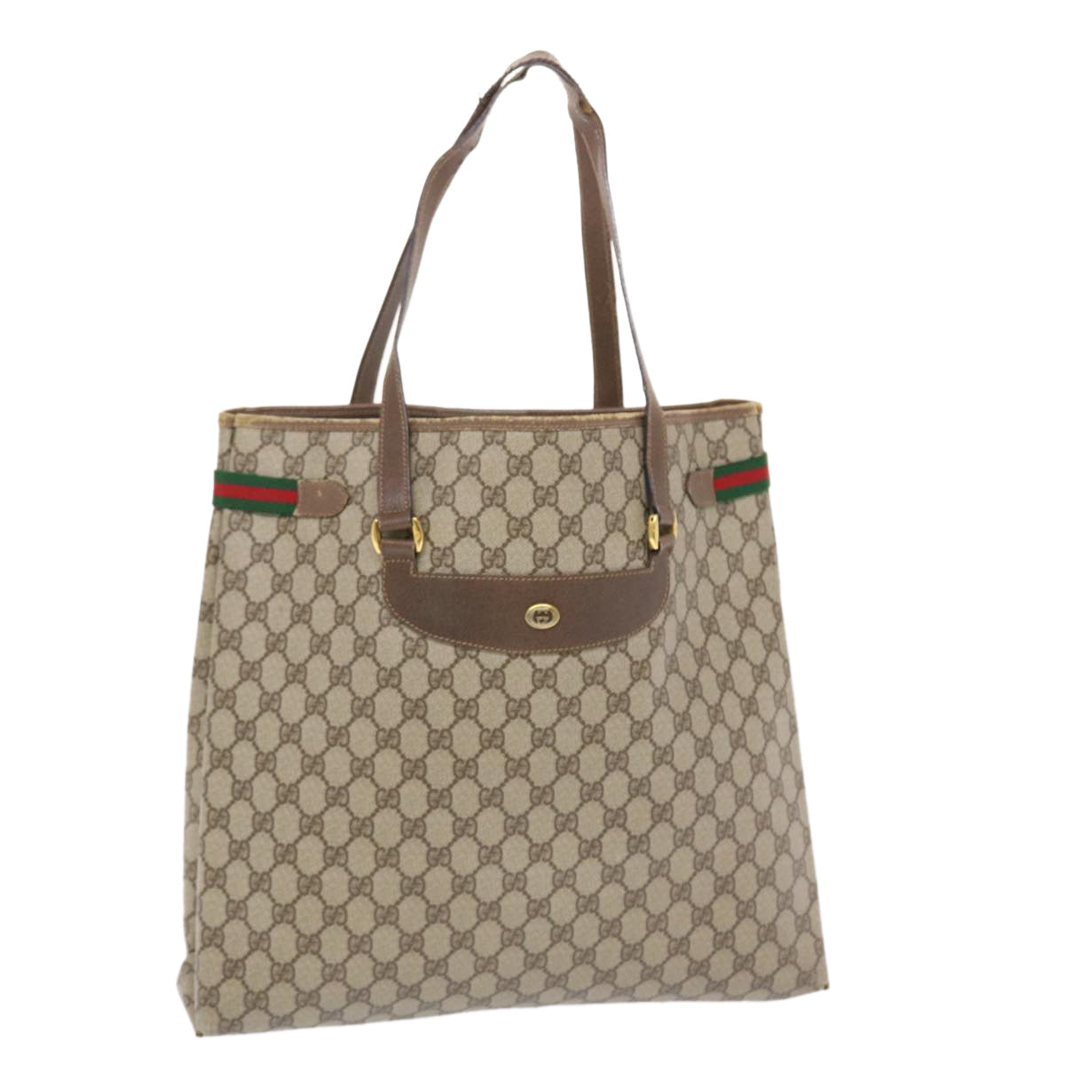 GUCCI GG Canvas Web Sherry Line Tote Bag Beige Red Green 39.02.091 bs7153