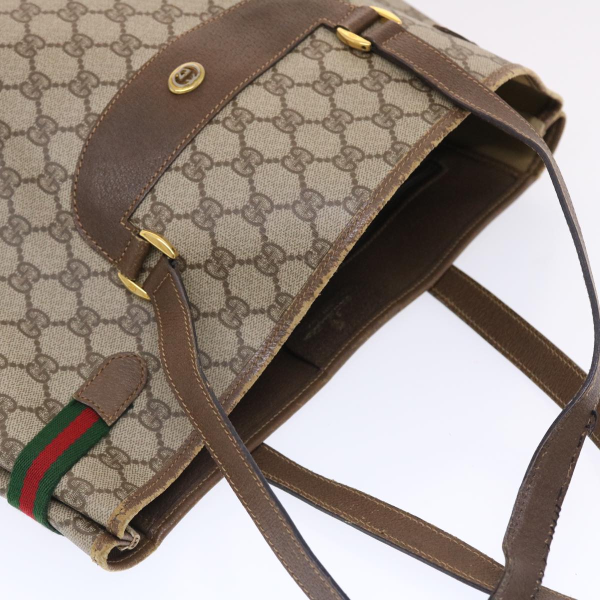 GUCCI GG Canvas Web Sherry Line Tote Bag Beige Red Green 39.02.091 bs7153