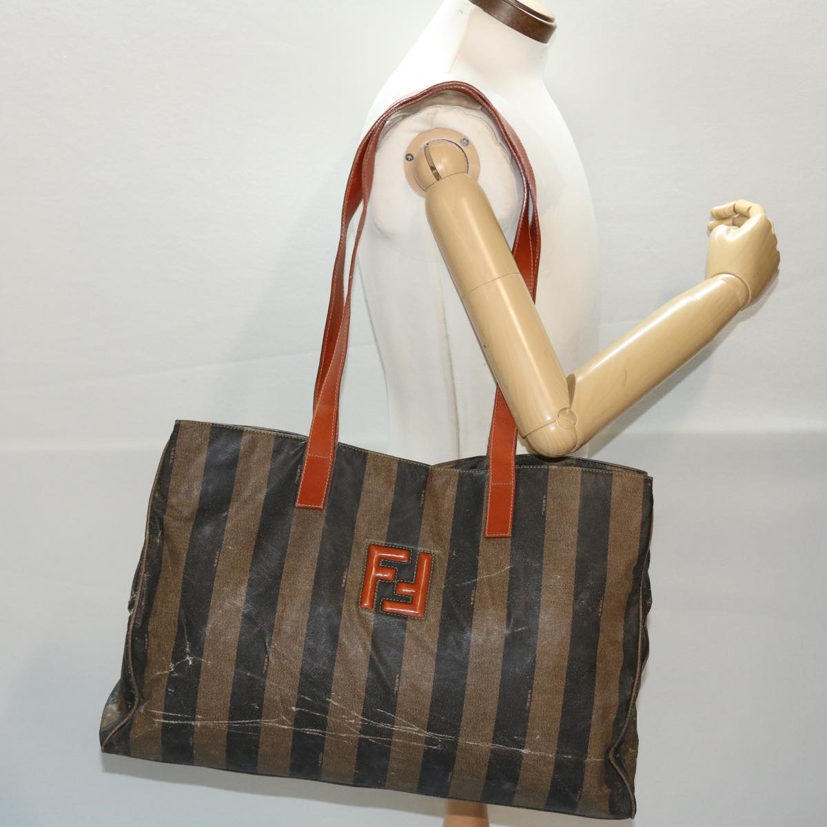 FENDI Pecan Canvas Tote Bag Coated Canvas Brown Black bs7173