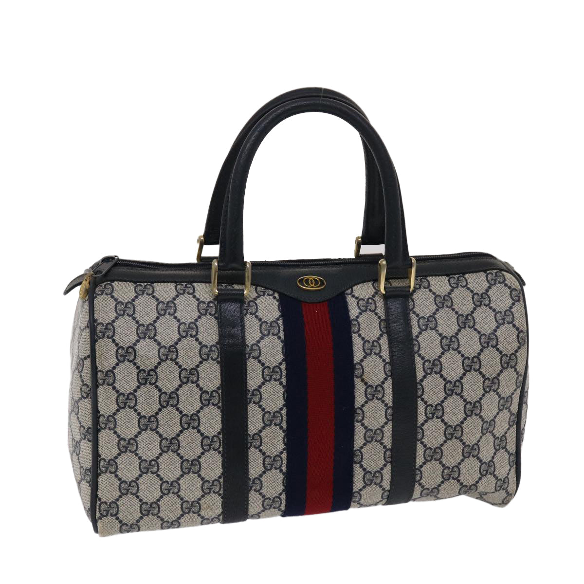 GUCCI GG Canvas Sherry Line Boston Bag Gray Red Navy 012•3842•58 bs7178