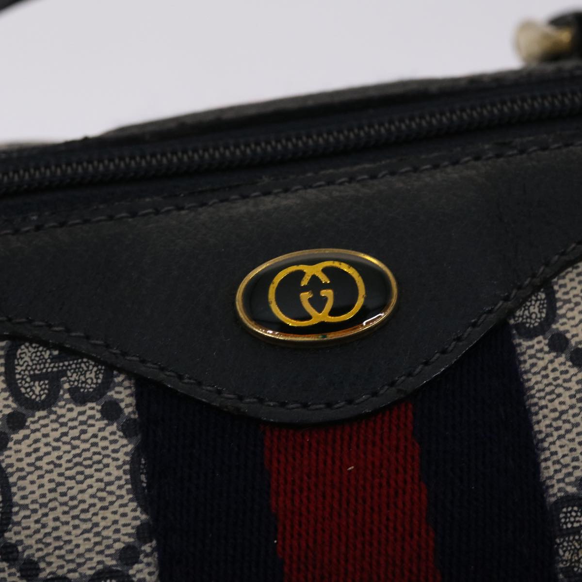 GUCCI GG Canvas Sherry Line Boston Bag Gray Red Navy 012•3842•58 bs7178