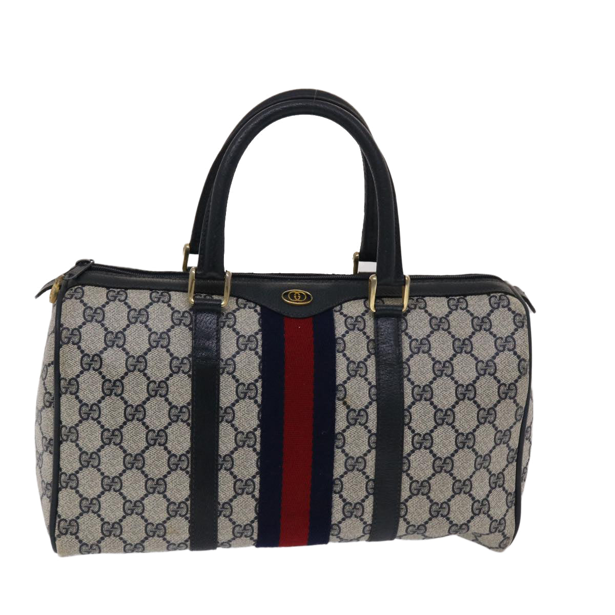 GUCCI GG Canvas Sherry Line Boston Bag Gray Red Navy 012•3842•58 bs7178