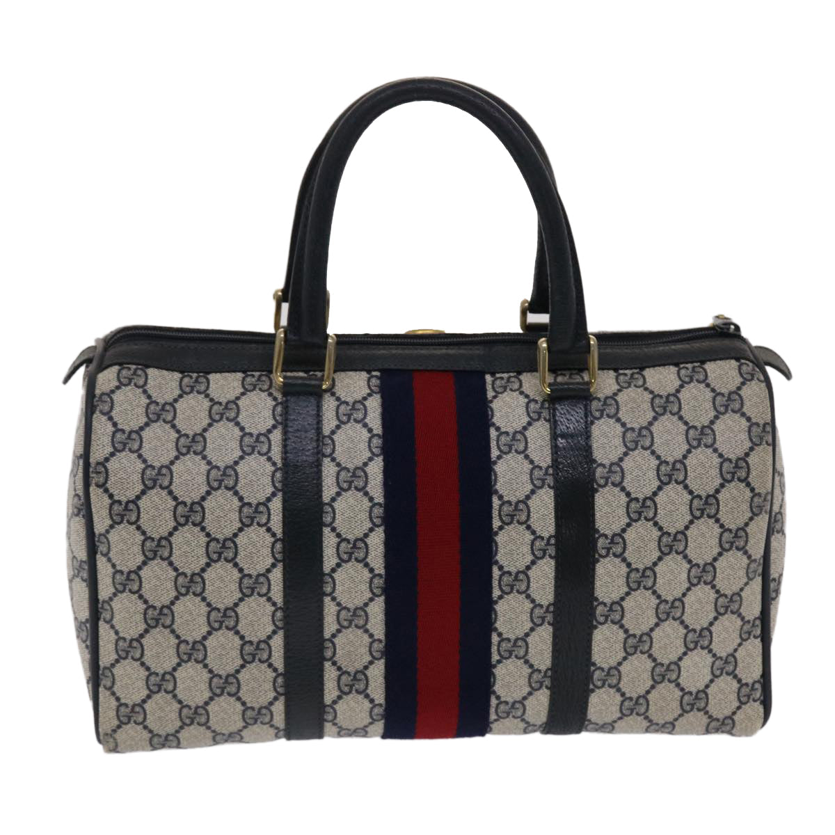 GUCCI GG Canvas Sherry Line Boston Bag Gray Red Navy 012•3842•58 bs7178