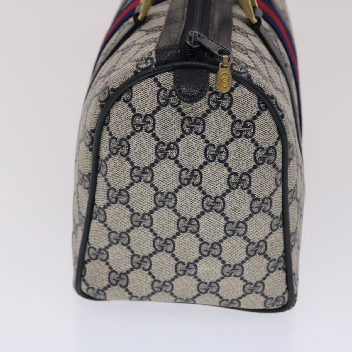 GUCCI GG Canvas Sherry Line Boston Bag Gray Red Navy 012•3842•58 bs7178