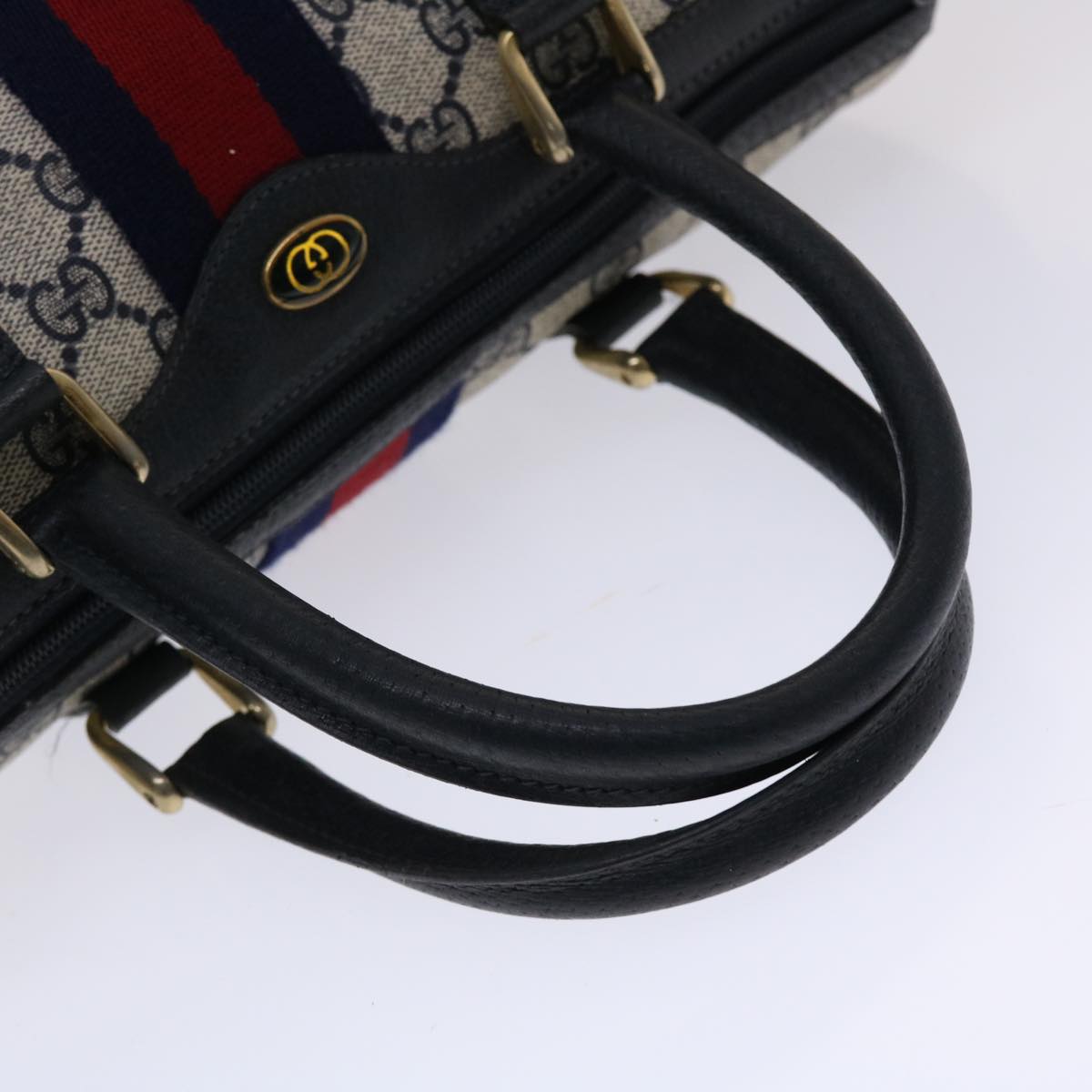 GUCCI GG Canvas Sherry Line Boston Bag Gray Red Navy 012•3842•58 bs7178