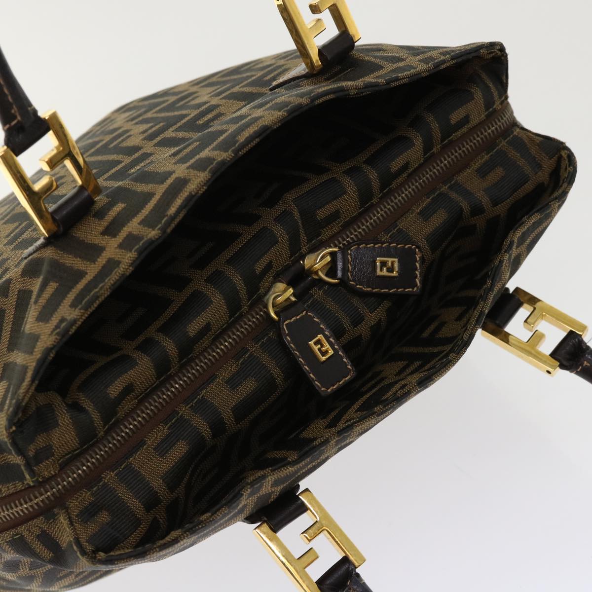 FENDI Zucca Canvas Hand Bag 2way Black Brown bs7184