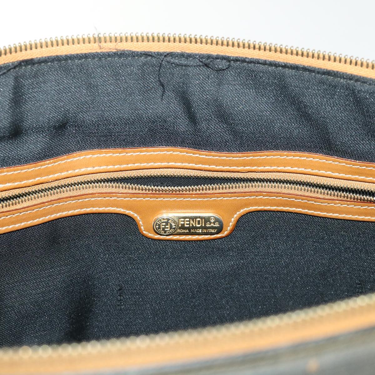 FENDI Pecan Canvas Shoulder Bag Black Brown bs7192