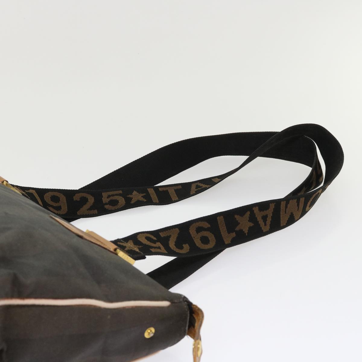 FENDI Pecan Canvas Shoulder Bag Black Brown bs7192