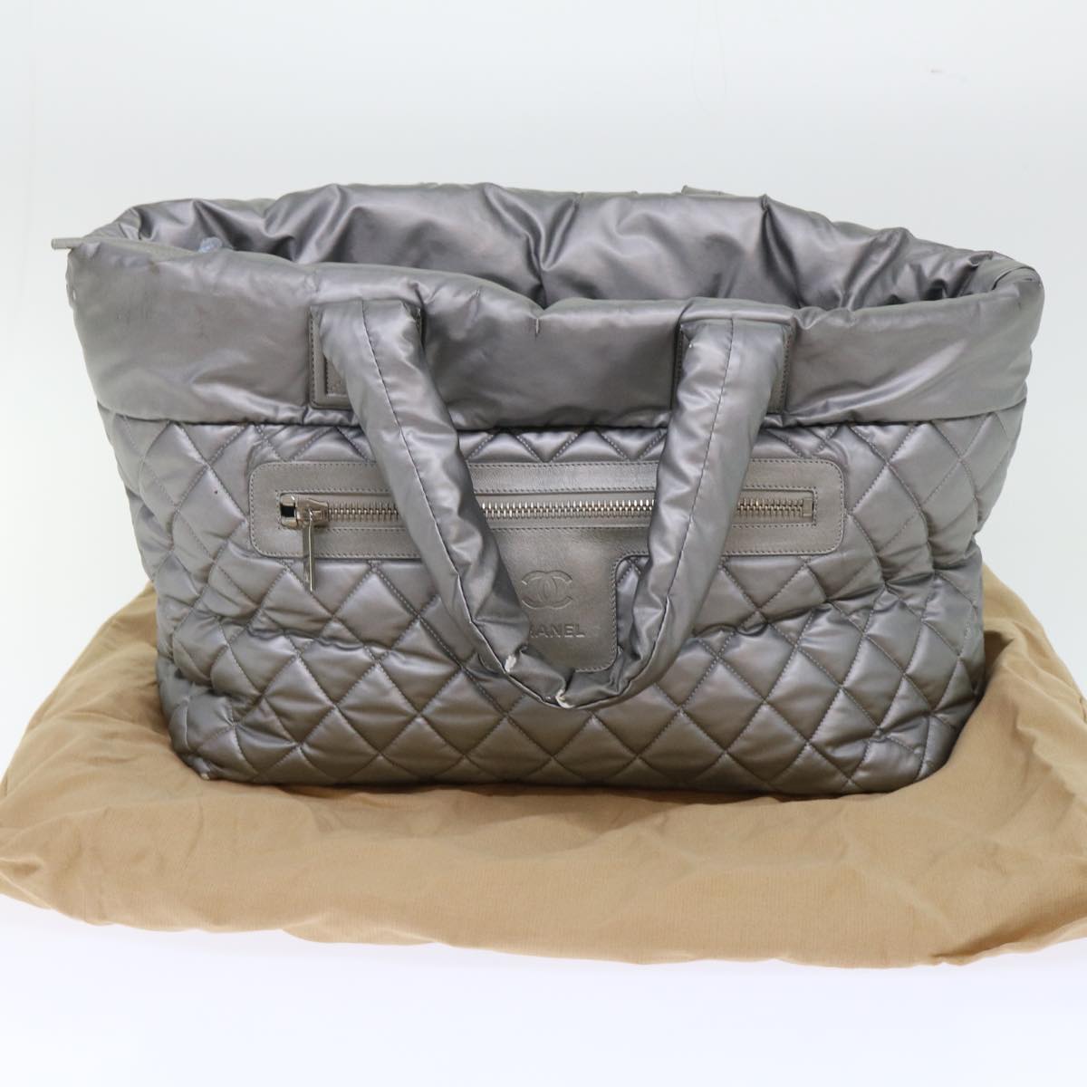 CHANEL Cococoon Hand Bag Nylon Silver CC bs7271