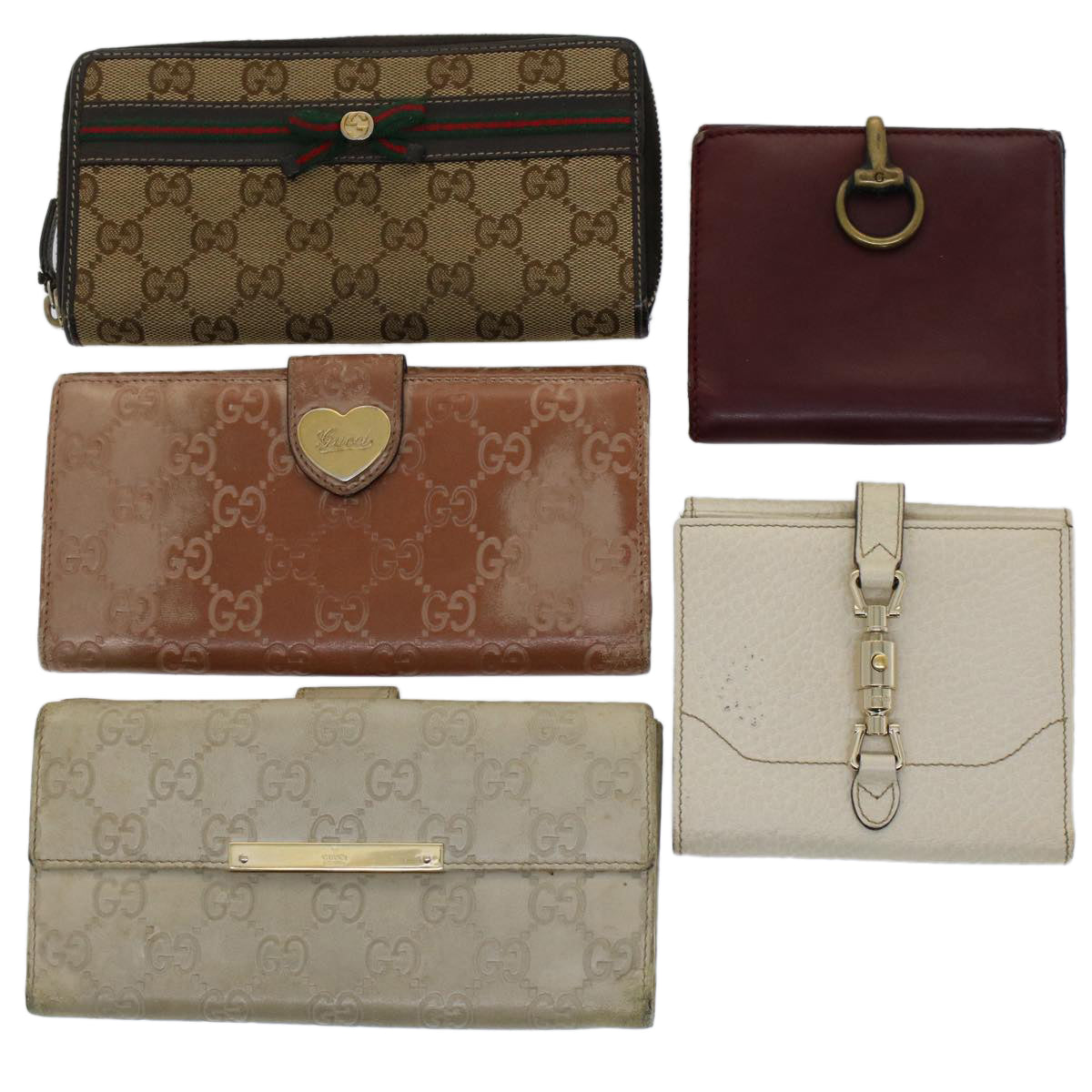 GUCCI GG Canvas Jackie Web Sherry Line Wallet 5Set Beige Wine Red bs7300