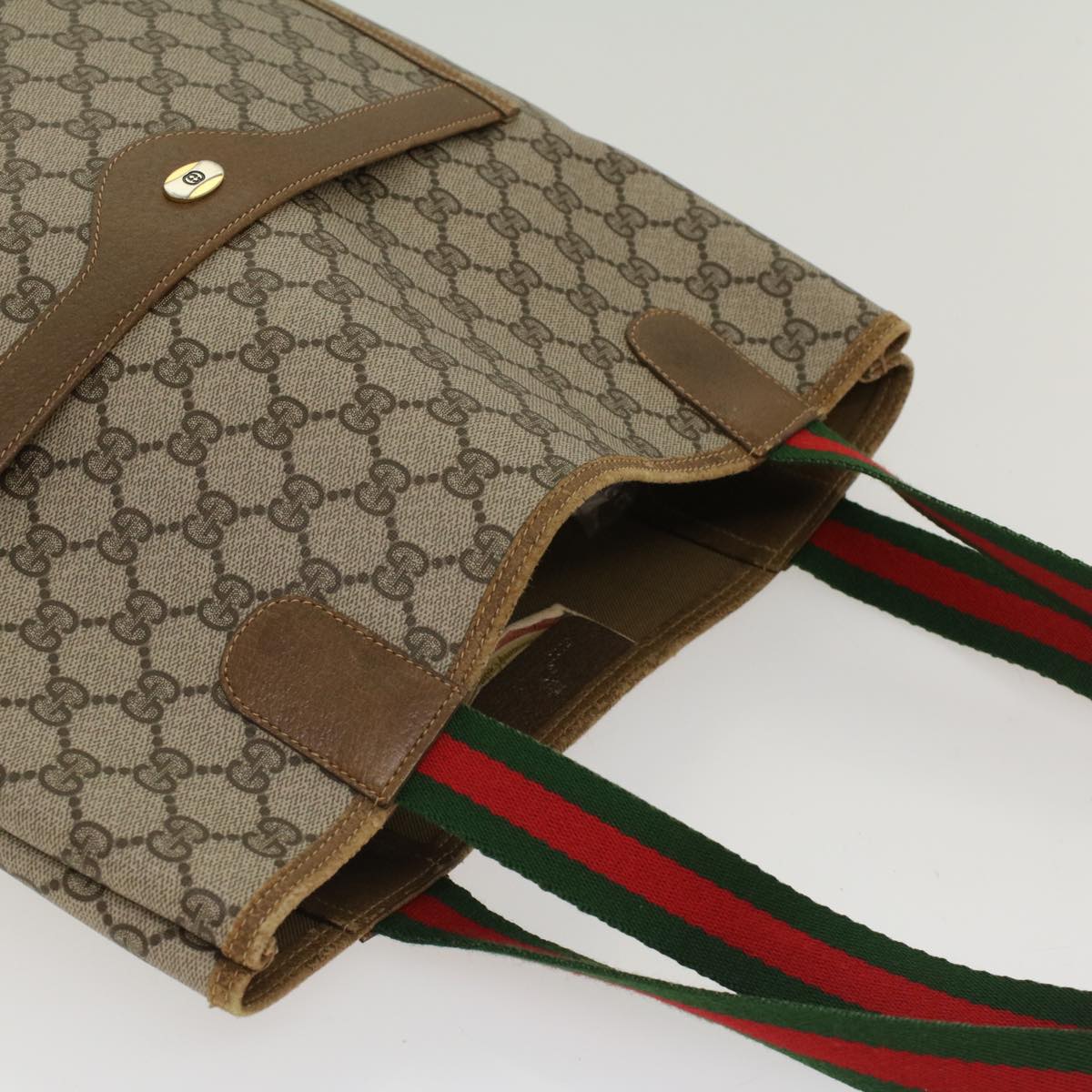 GUCCI GG Canvas Web Sherry Line Tote Bag Beige Red Green 39.02.003 bs7344