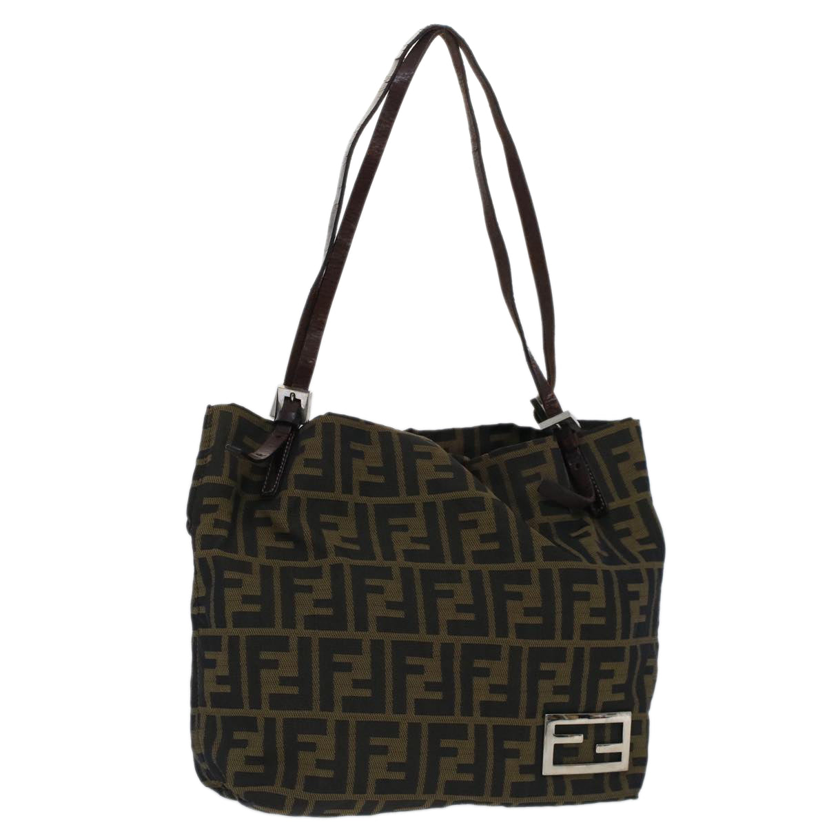 FENDI Zucca Canvas Shoulder Bag Black Brown bs7393
