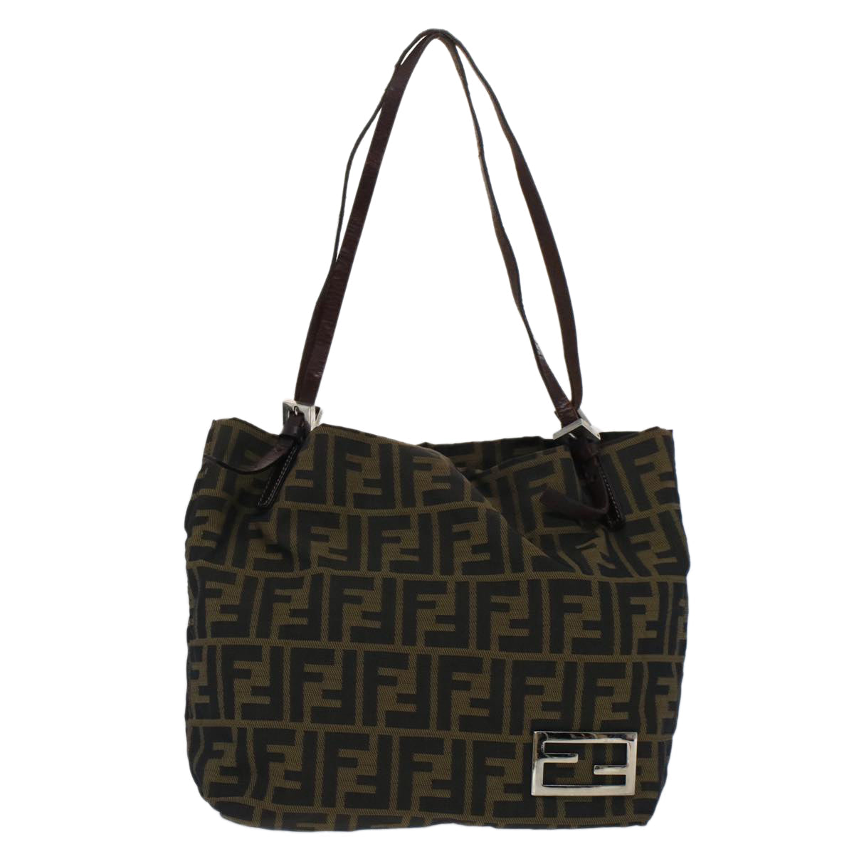 FENDI Zucca Canvas Shoulder Bag Black Brown bs7393