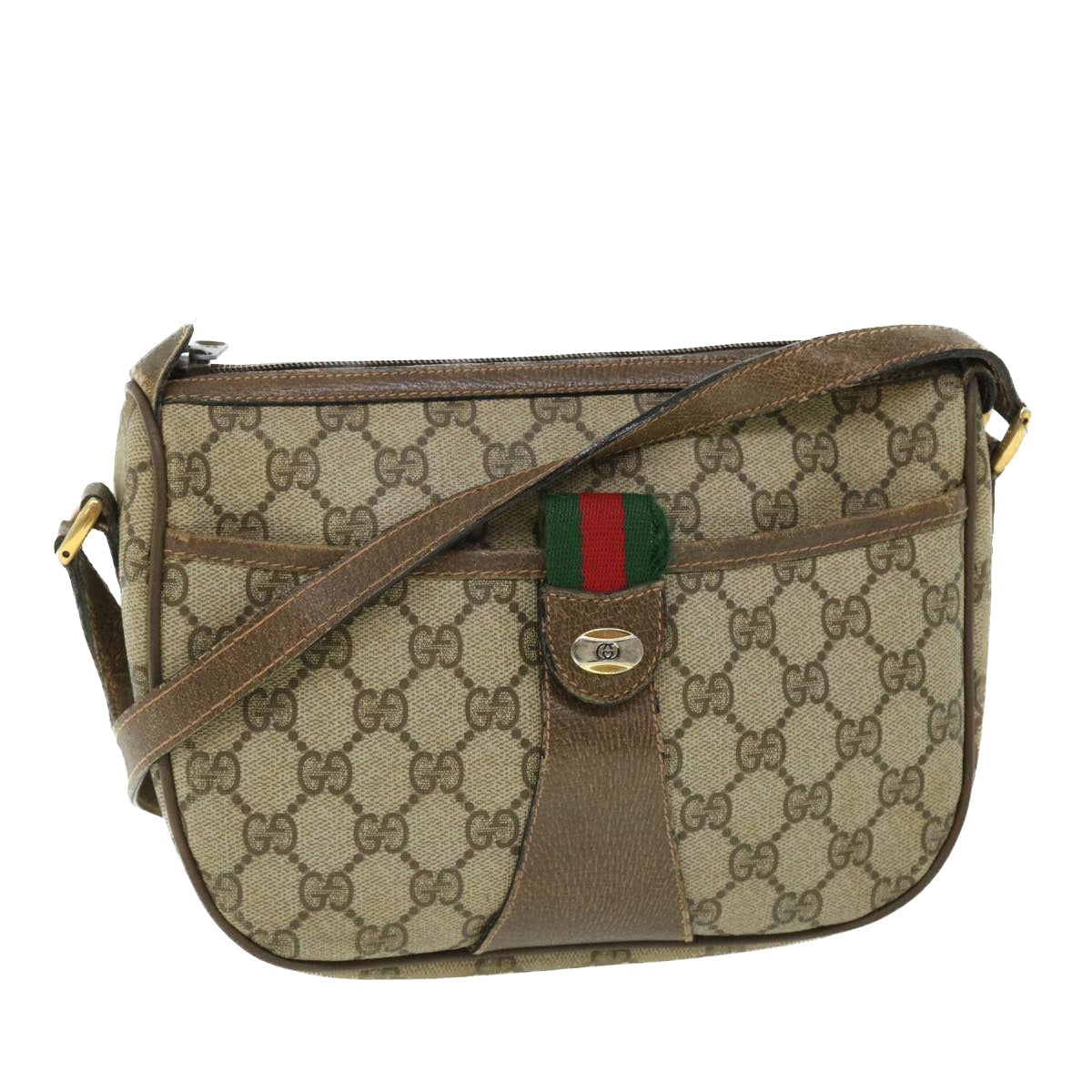 GUCCI GG Canvas Web Sherry Line Shoulder Bag Beige Red 89.02.032 bs7395