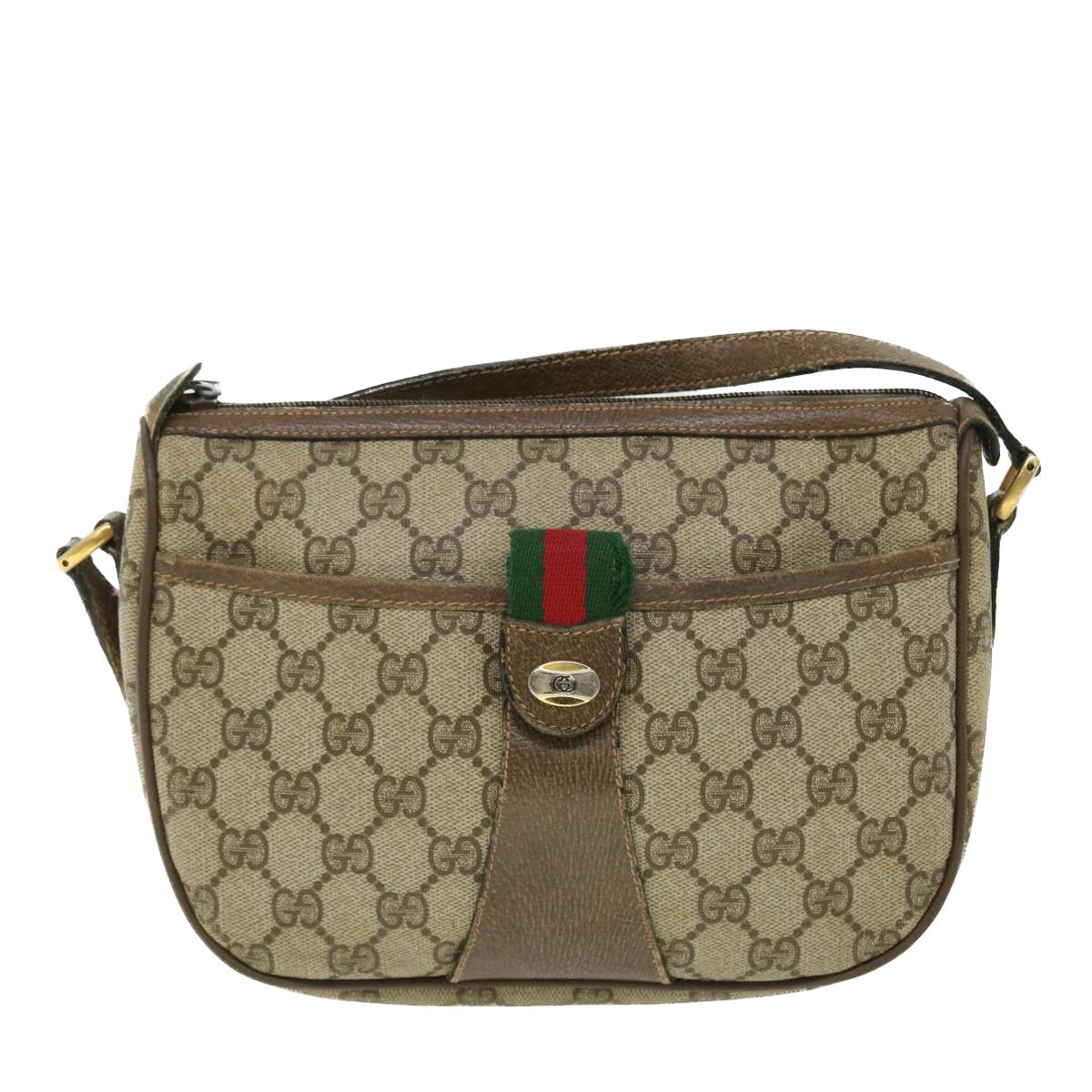 GUCCI GG Canvas Web Sherry Line Shoulder Bag Beige Red 89.02.032 bs7395