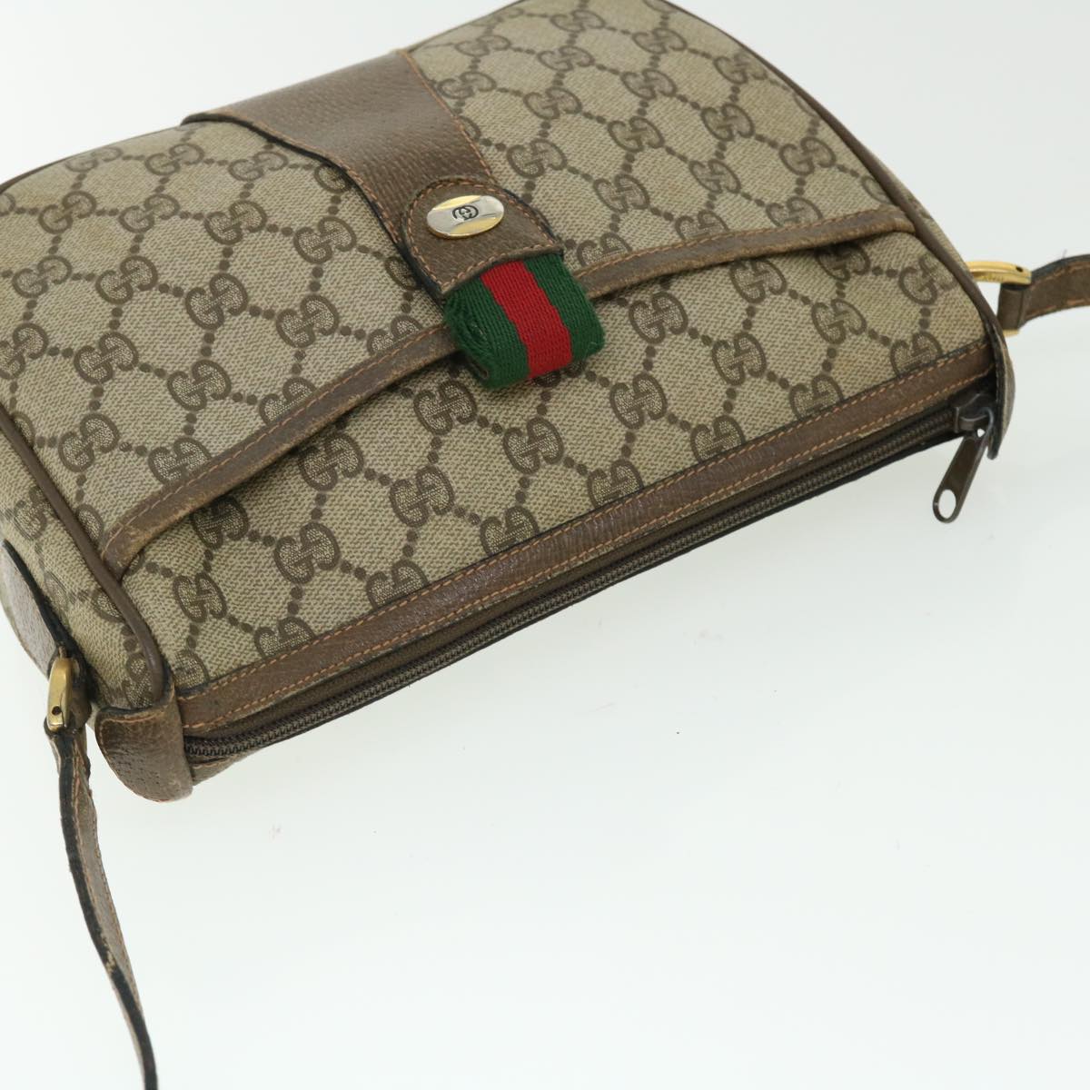 GUCCI GG Canvas Web Sherry Line Shoulder Bag Beige Red 89.02.032 bs7395