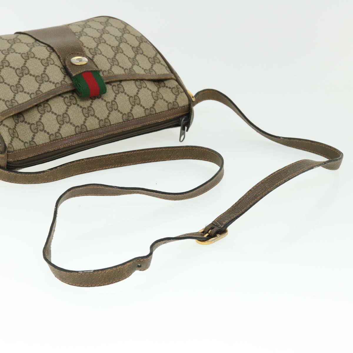 GUCCI GG Canvas Web Sherry Line Shoulder Bag Beige Red 89.02.032 bs7395
