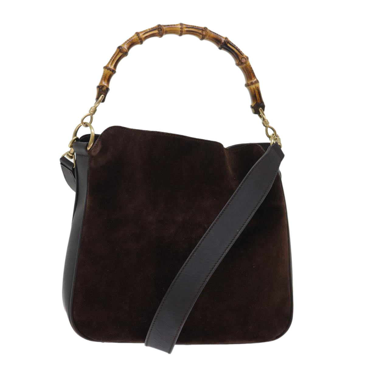GUCCI Bamboo Shoulder Bag Suede 2way Brown 001•1638•2615 bs7456