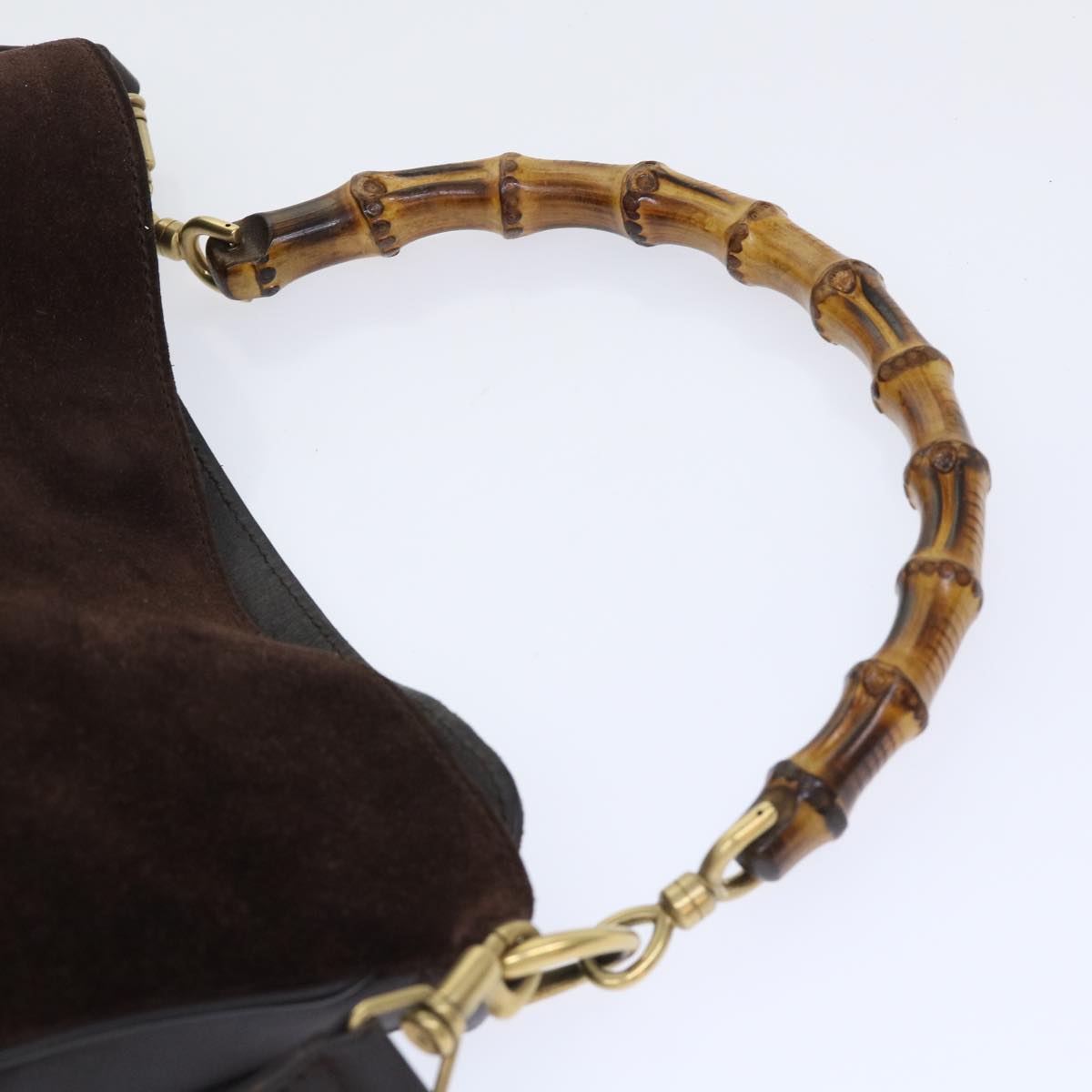GUCCI Bamboo Shoulder Bag Suede 2way Brown 001•1638•2615 bs7456