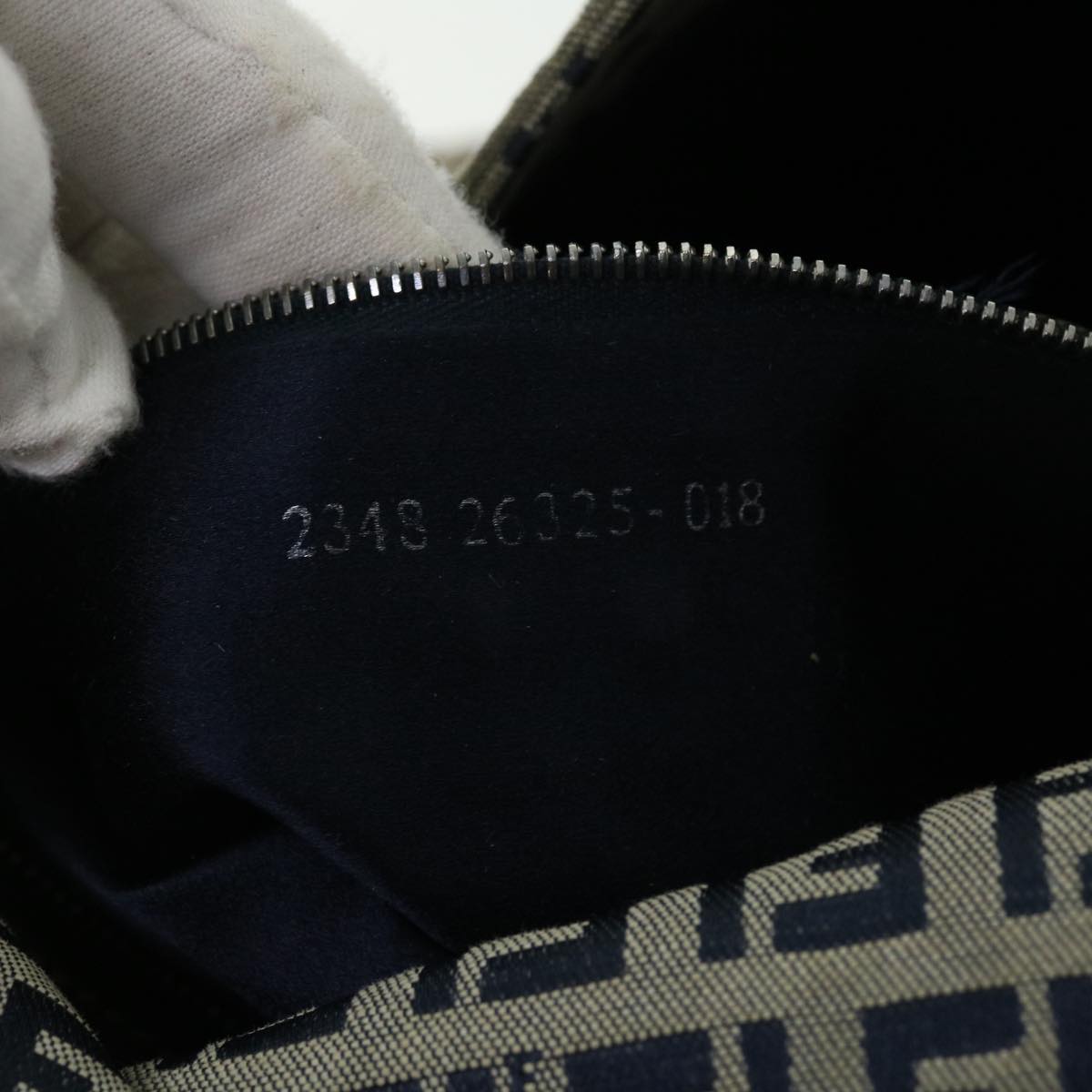 FENDI Zucchino Canvas Mamma Baguette Shoulder Bag Leather Navy bs7518