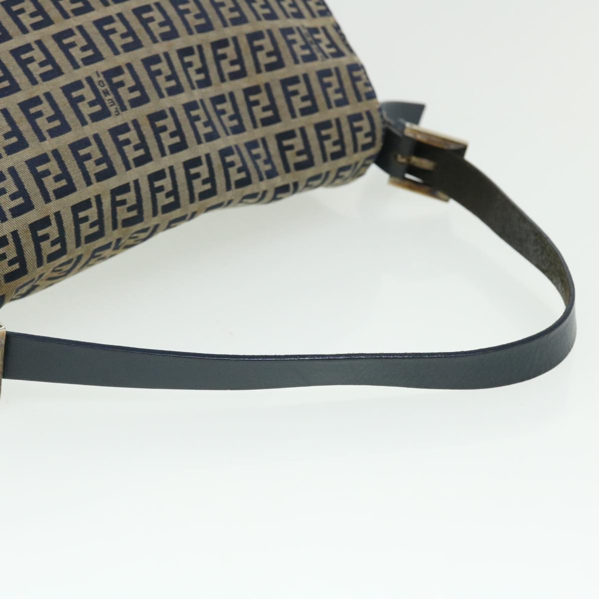 FENDI Zucchino Canvas Mamma Baguette Shoulder Bag Leather Navy bs7518