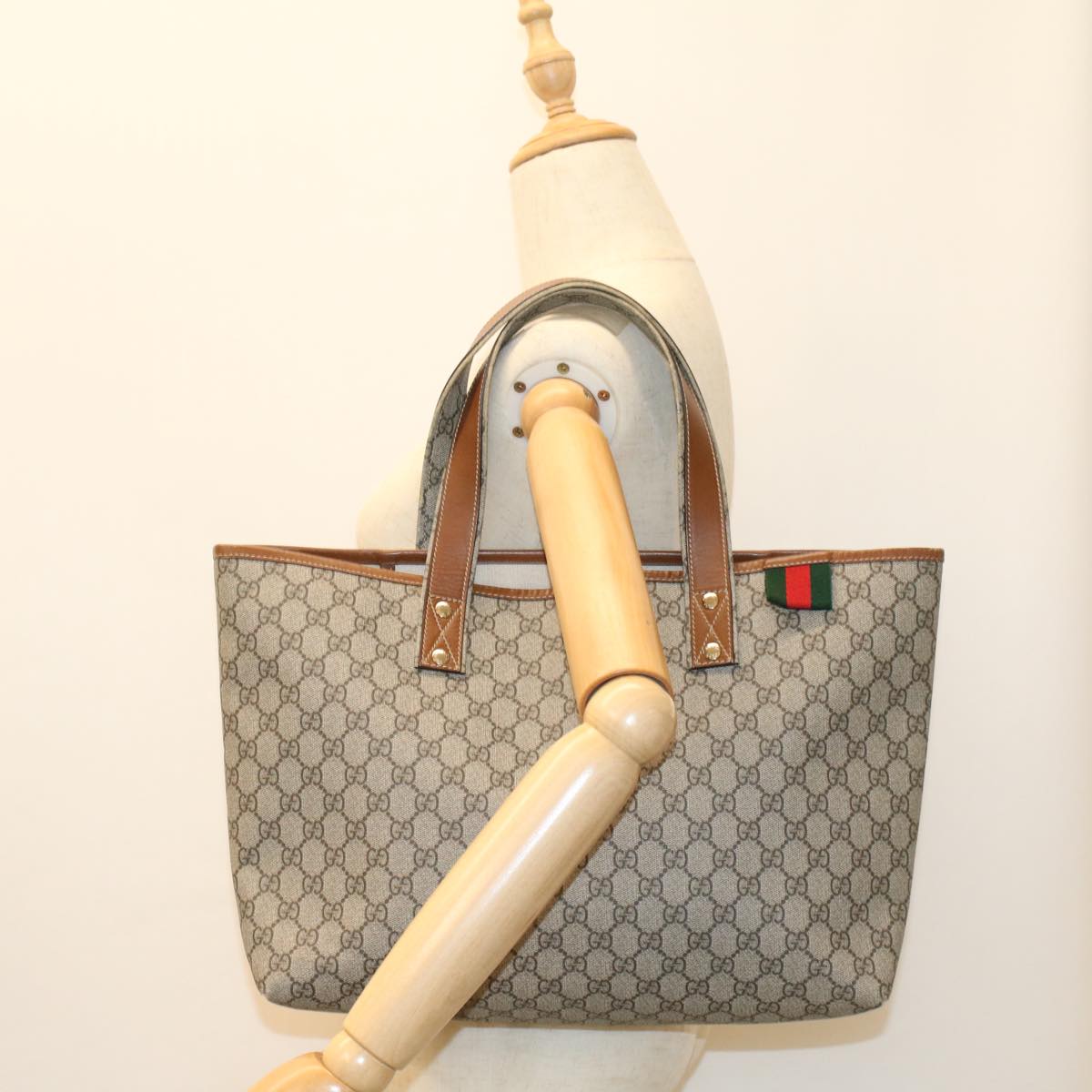 GUCCI GG Canvas Web Sherry Line Tote Bag Beige Green Red 211134 bs7521