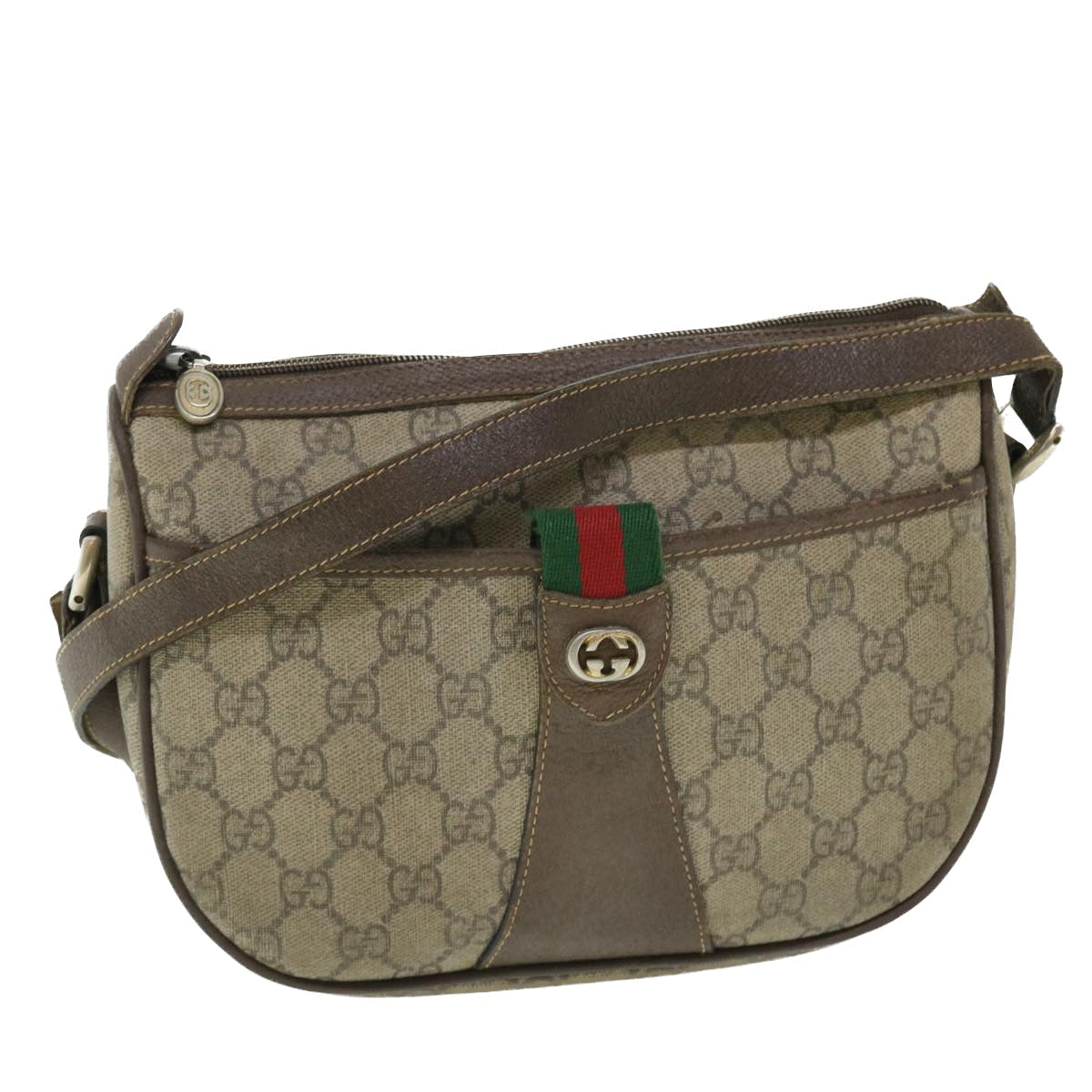 GUCCI GG Canvas Web Sherry Line Shoulder Bag Beige Red 89.02.032 bs7525