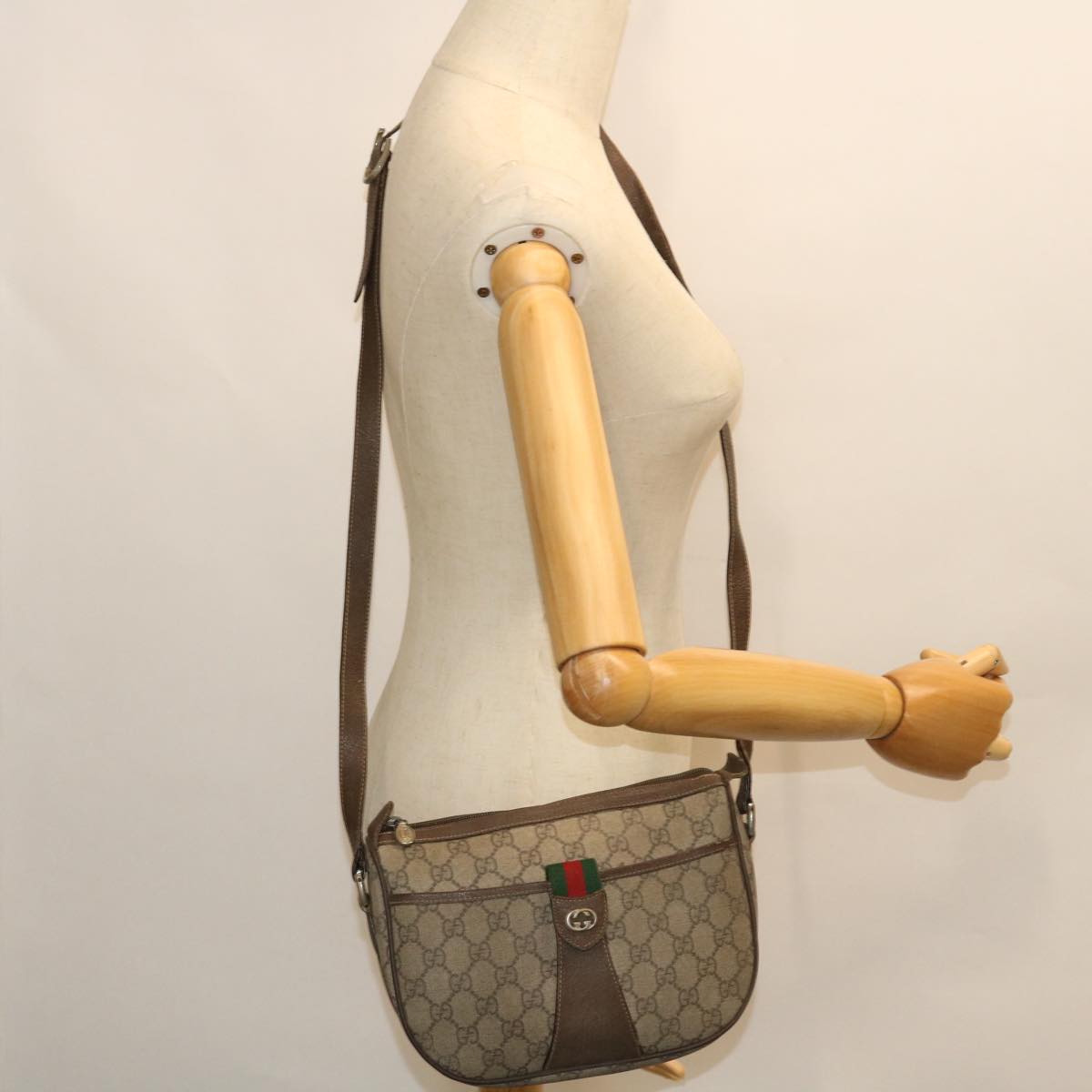 GUCCI GG Canvas Web Sherry Line Shoulder Bag Beige Red 89.02.032 bs7525