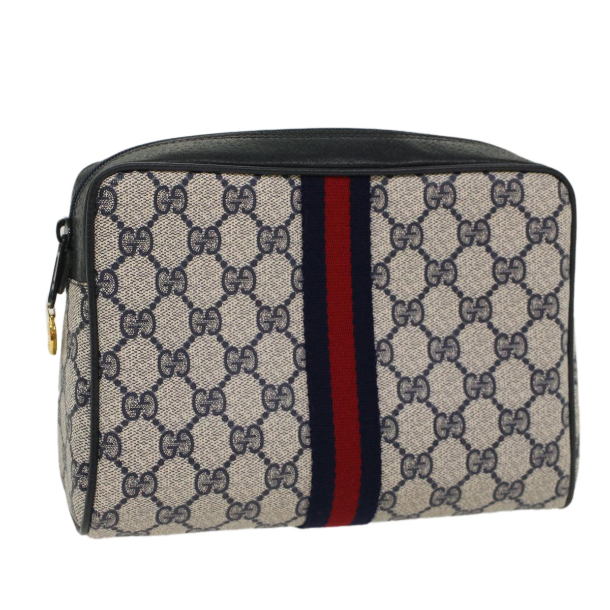 GUCCI GG Canvas Sherry Line Clutch Bag PVC Leather Gray Red Navy bs7556