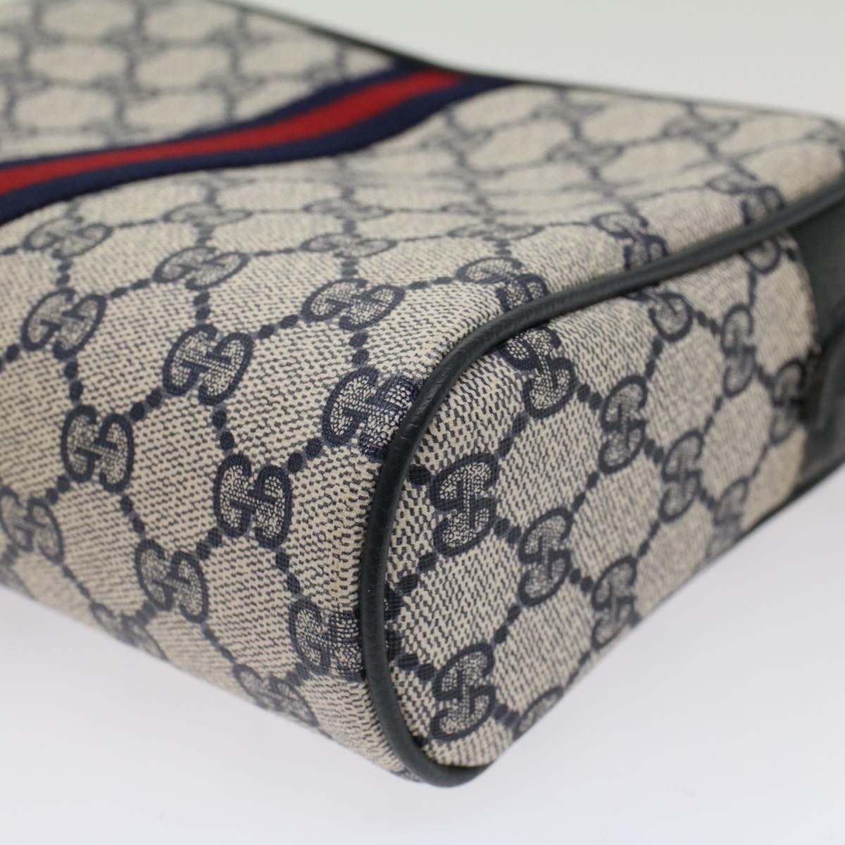 GUCCI GG Canvas Sherry Line Clutch Bag PVC Leather Gray Red Navy bs7556