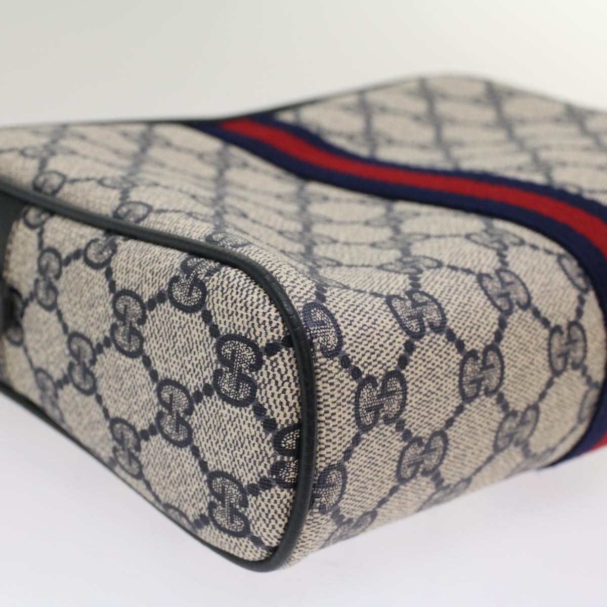 GUCCI GG Canvas Sherry Line Clutch Bag PVC Leather Gray Red Navy bs7556