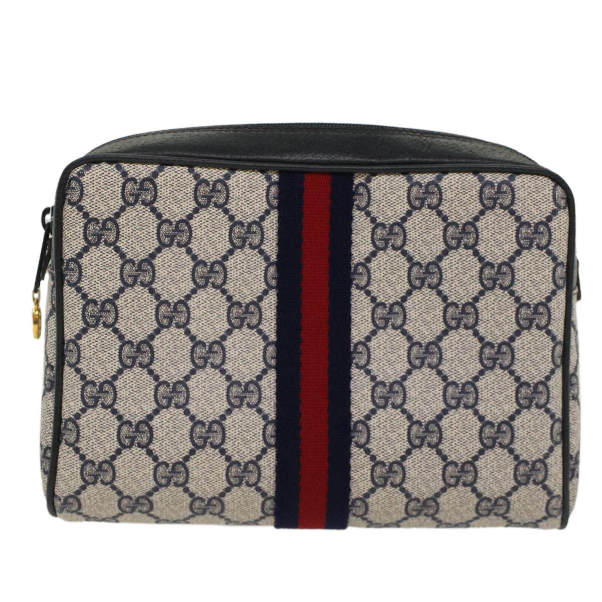 GUCCI GG Canvas Sherry Line Clutch Bag PVC Leather Gray Red Navy bs7556