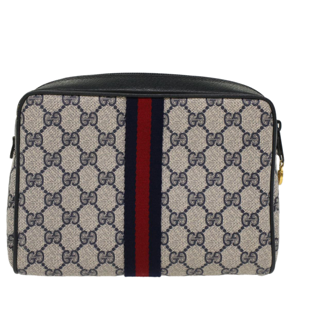 GUCCI GG Canvas Sherry Line Clutch Bag PVC Leather Gray Red Navy bs7556