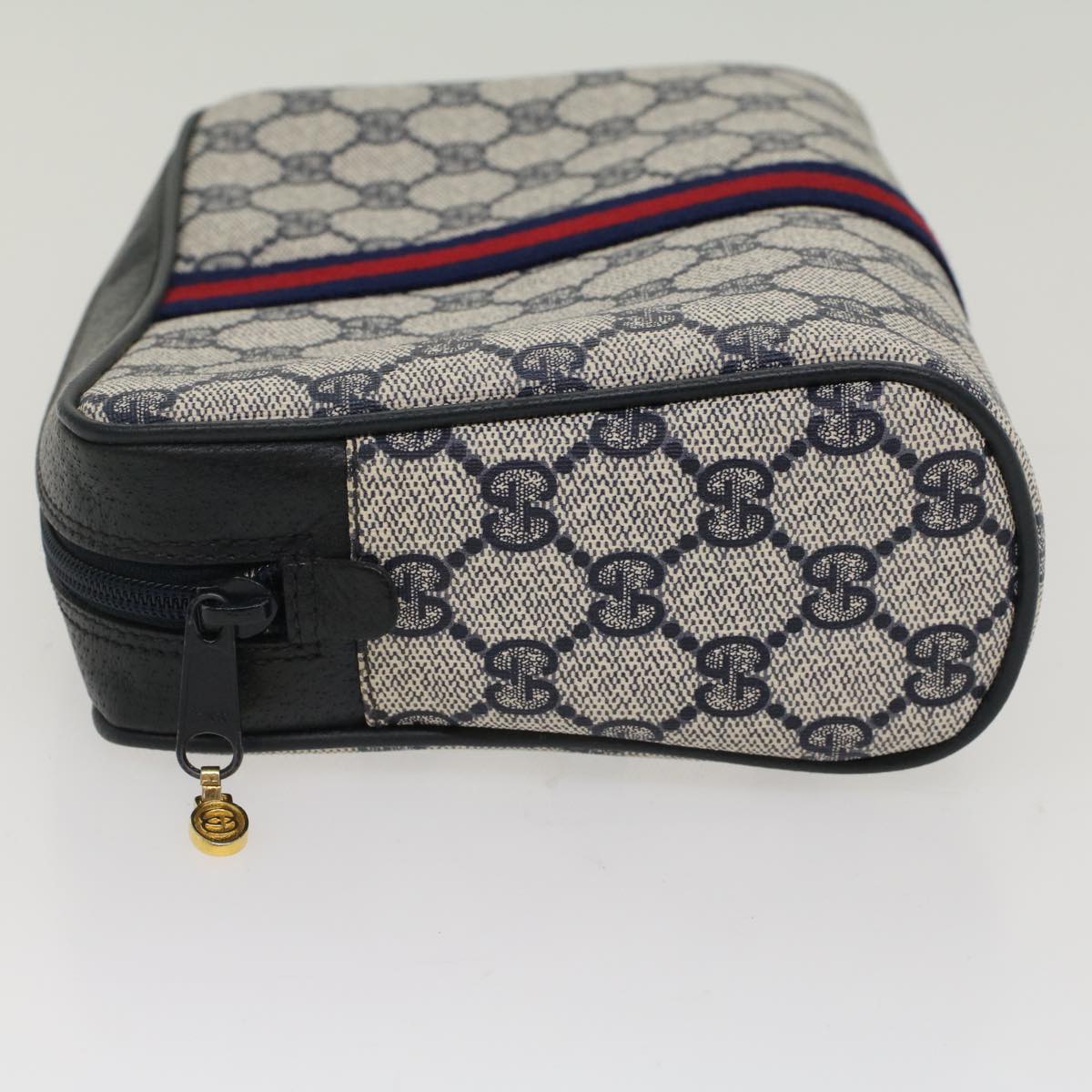 GUCCI GG Canvas Sherry Line Clutch Bag PVC Leather Gray Red Navy bs7556