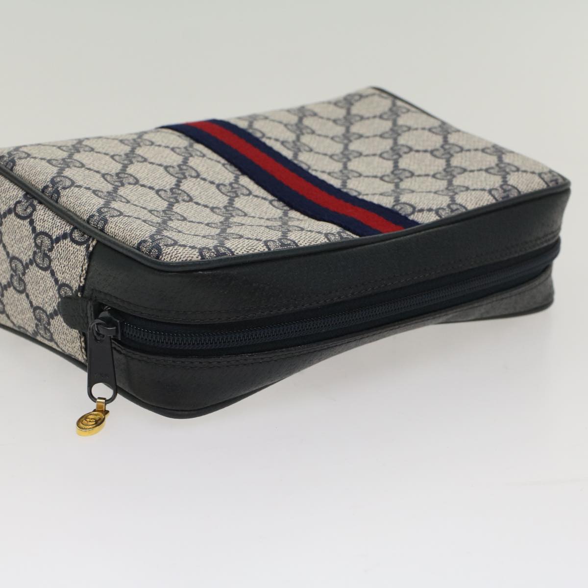GUCCI GG Canvas Sherry Line Clutch Bag PVC Leather Gray Red Navy bs7556