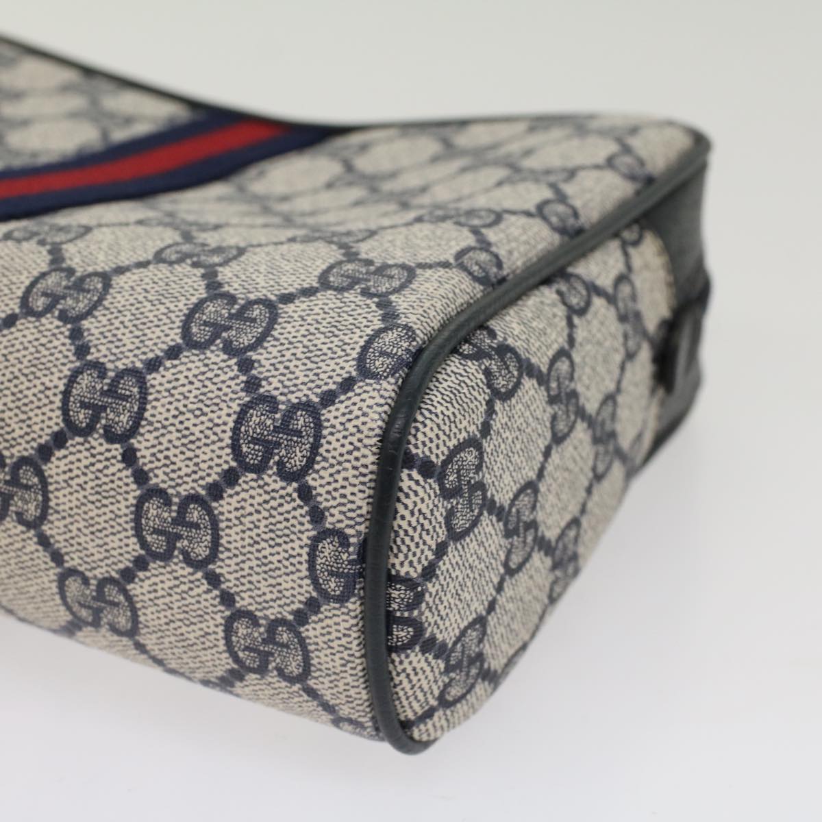 GUCCI GG Canvas Sherry Line Clutch Bag PVC Leather Gray Red Navy bs7556