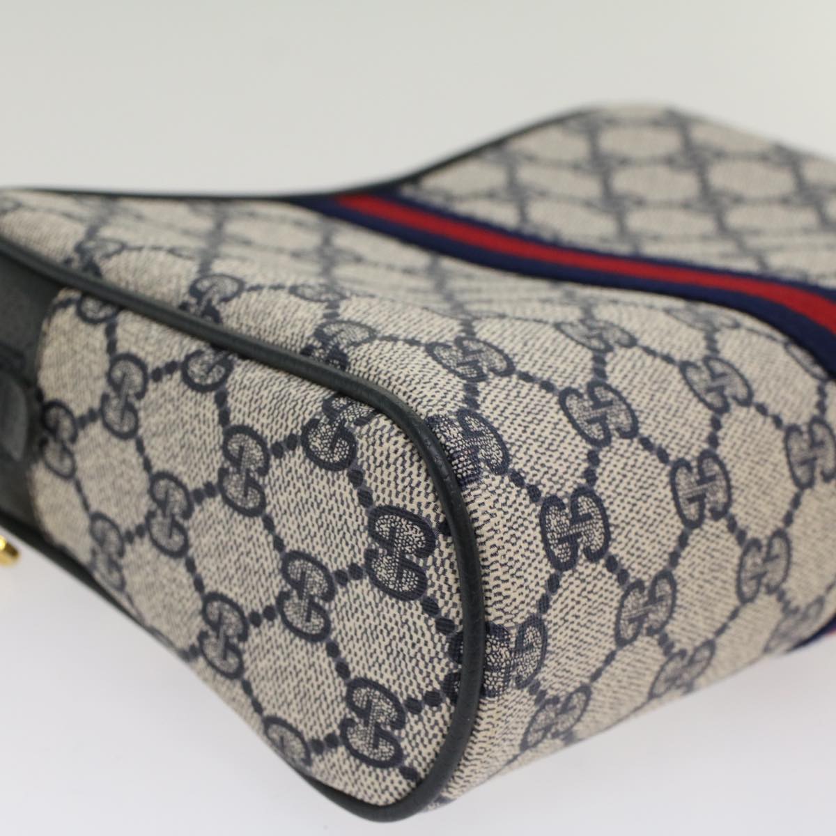 GUCCI GG Canvas Sherry Line Clutch Bag PVC Leather Gray Red Navy bs7556
