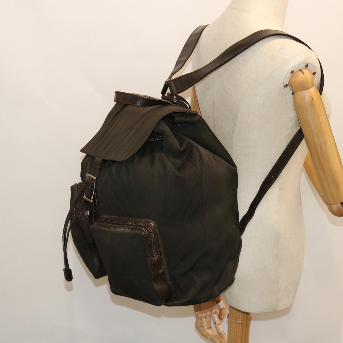 GUCCI Backpack Nylon Leather Khaki bs7624