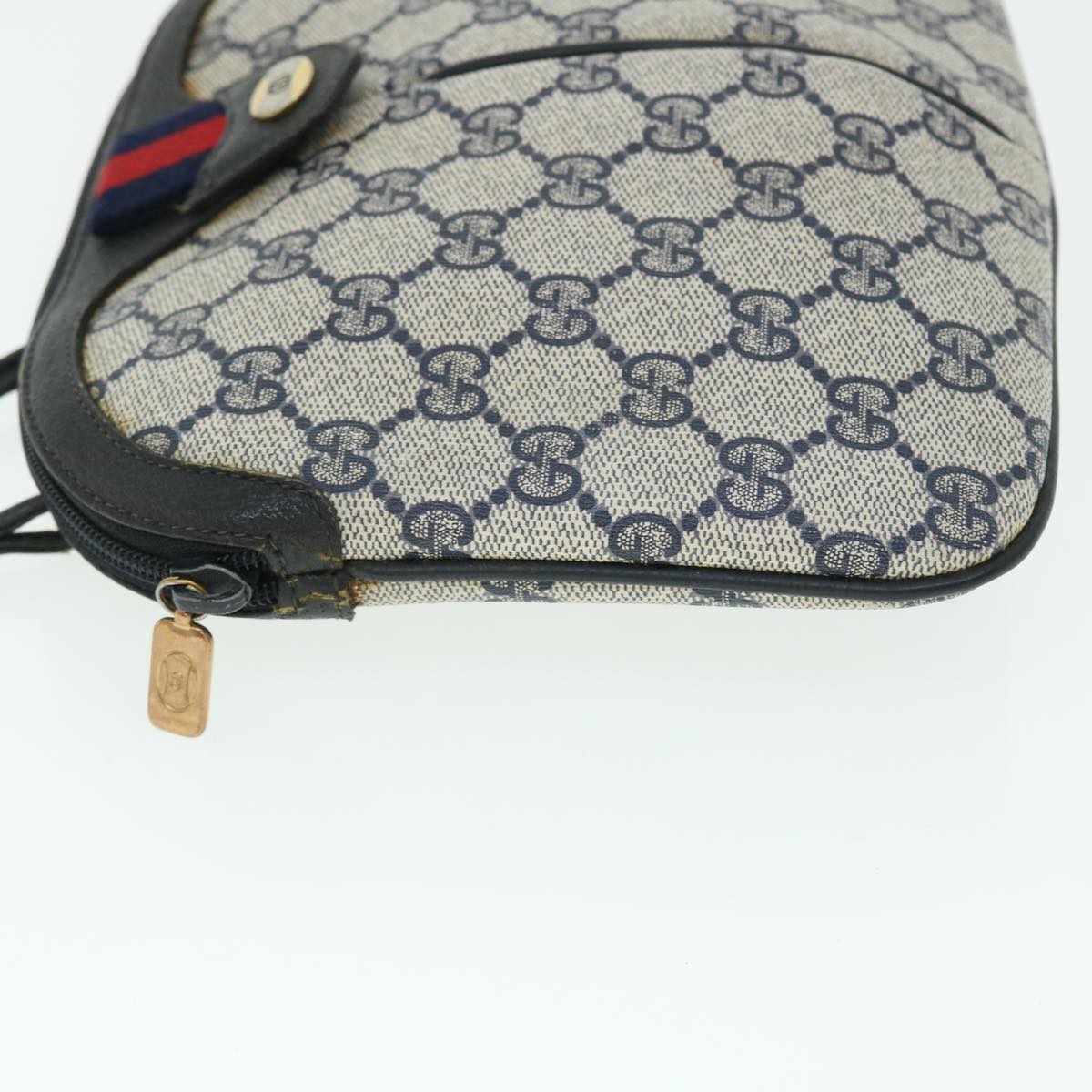 GUCCI GG Canvas Sherry Line Shoulder Bag Gray Red Navy 904•02•047 bs7625