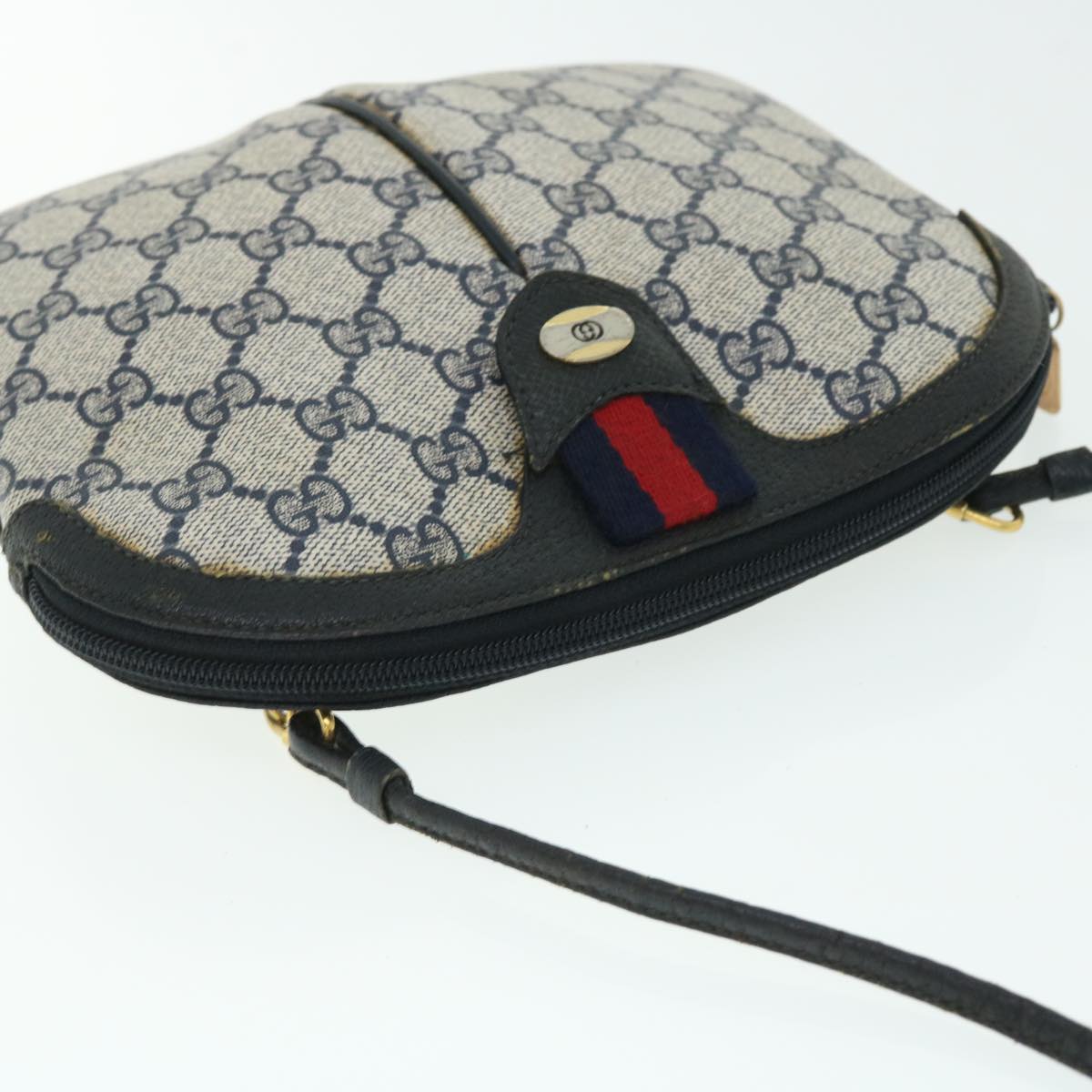 GUCCI GG Canvas Sherry Line Shoulder Bag Gray Red Navy 904•02•047 bs7625