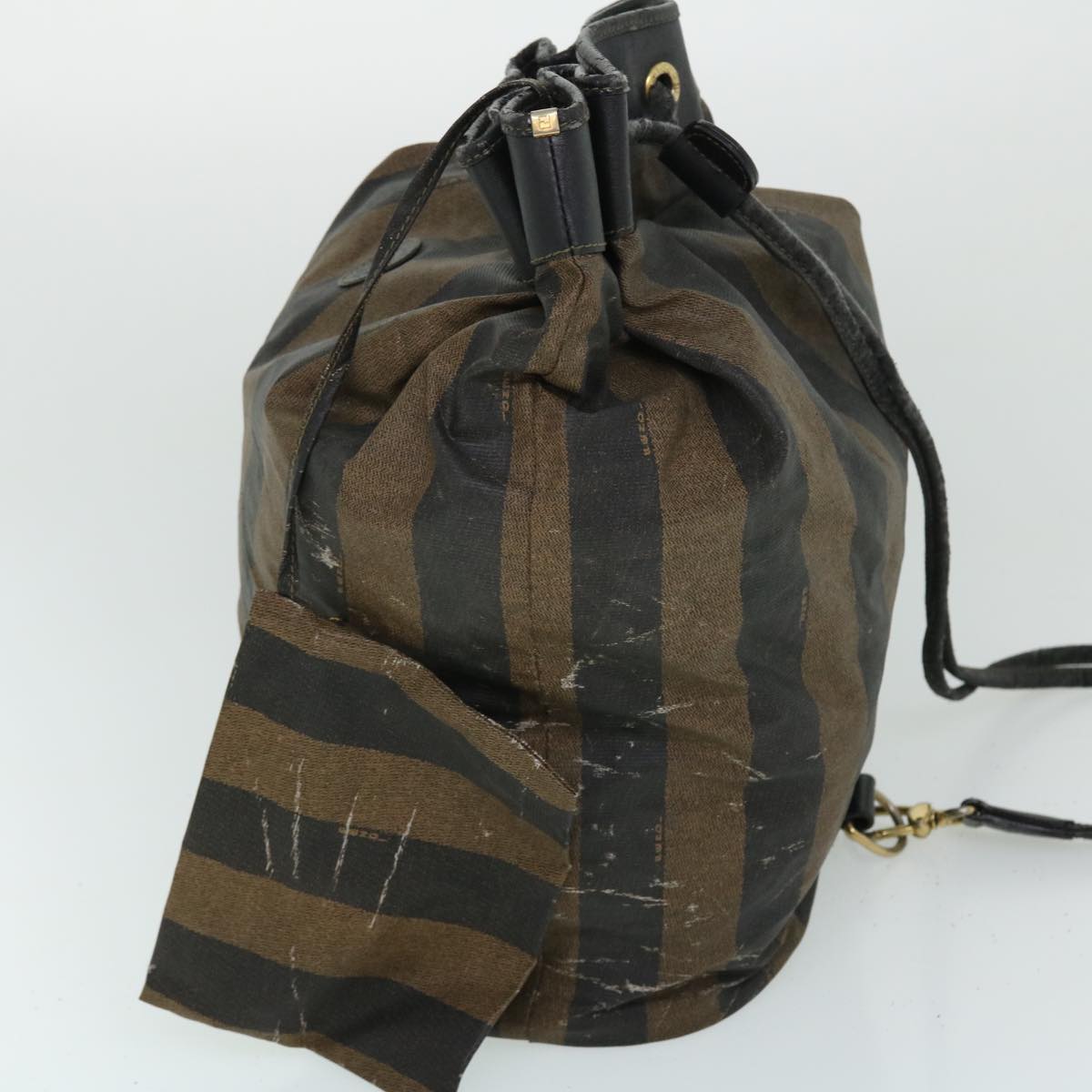 FENDI Pecan Canvas Pouch Shoulder Bag Leather 3Set Brown Black bs7664