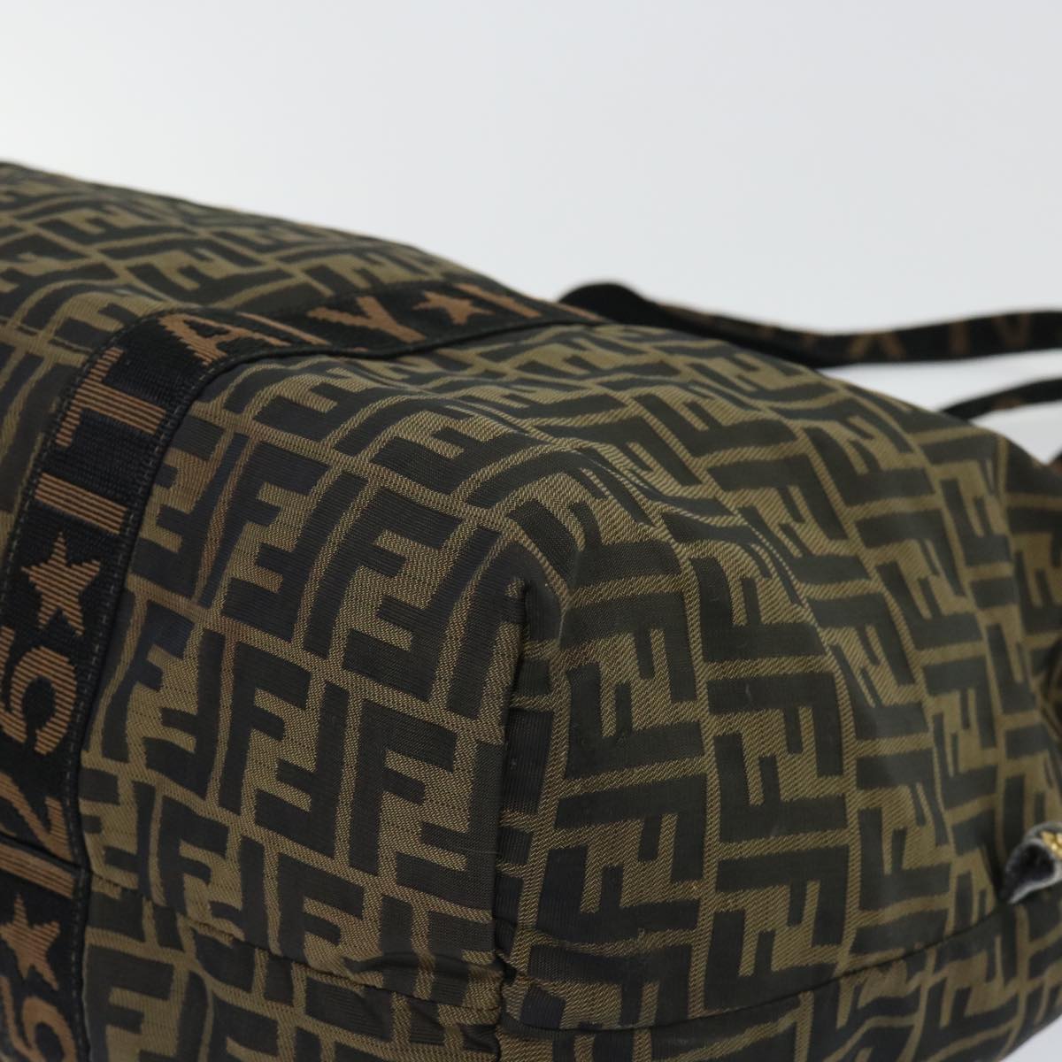 FENDI Zucca Canvas Boston Bag Nylon Brown Black bs7674